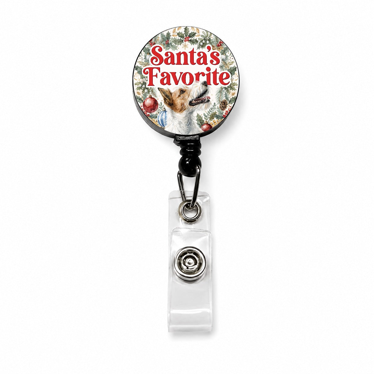 Fox Terrier Dog Christmas Santa's Favorite Retractable ID Key Card Name Tag Badge Holder with Clip