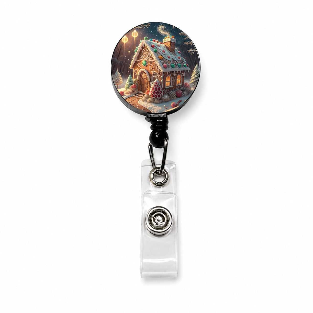 Gingerbread House Christmas Fancy Retractable ID Key Card Name Tag Badge Holder with Clip