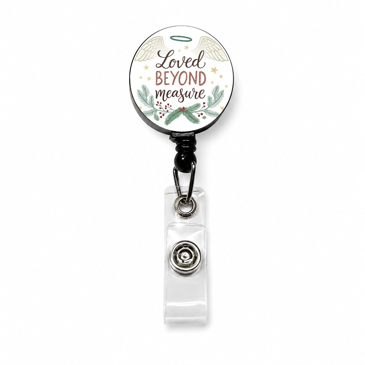 Loved Beyond Measure Christmas Halo Angel Retractable ID Key Card Name Tag Badge Holder with Clip