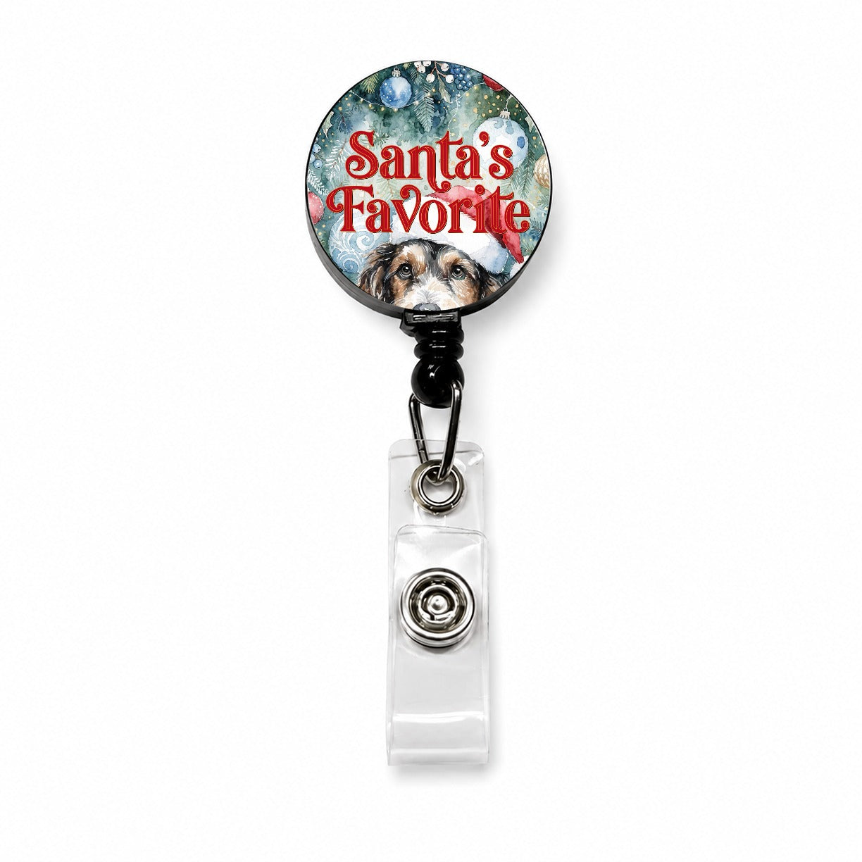Mixed Breed Dog Christmas Santa's Favorite Retractable ID Key Card Name Tag Badge Holder with Clip