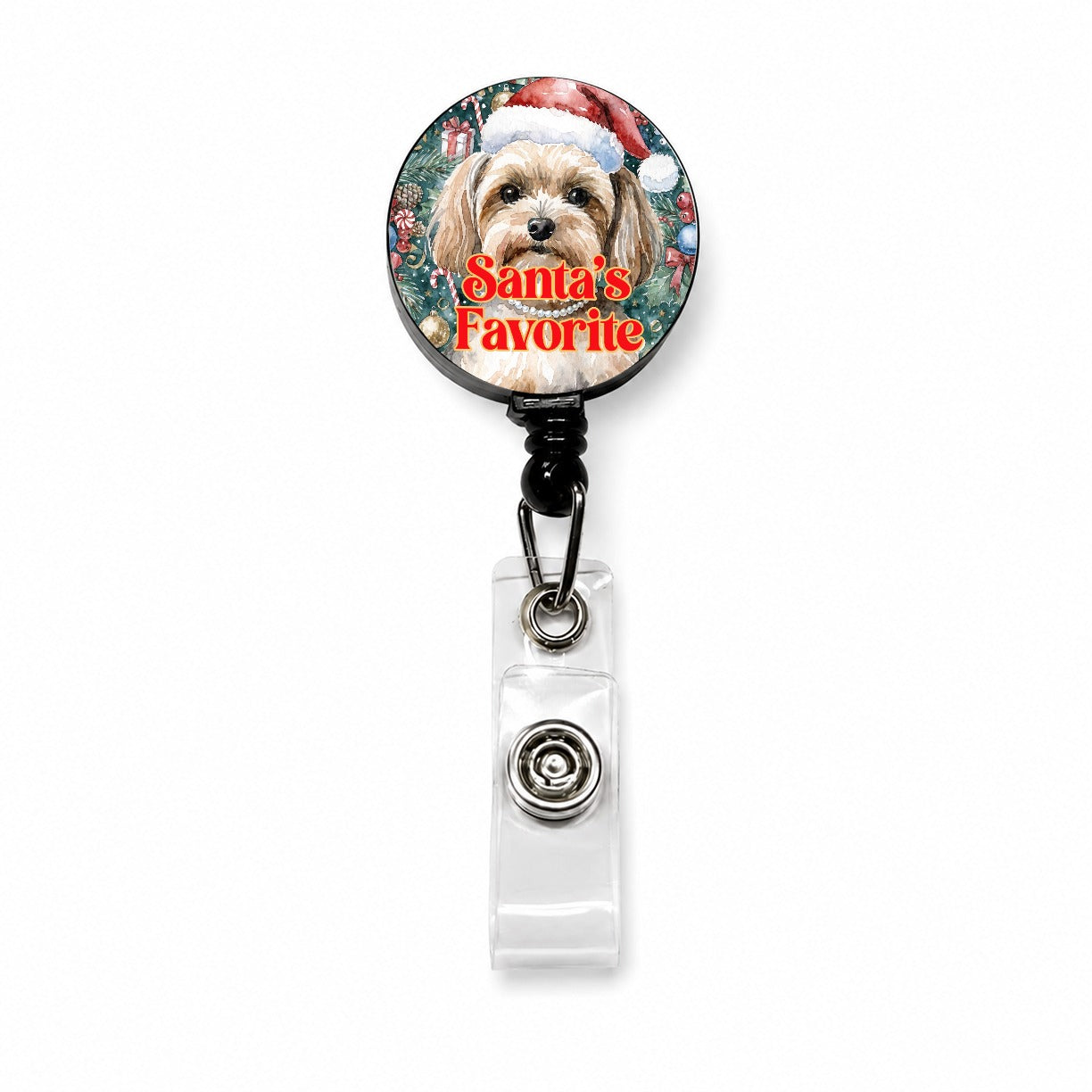 Morkie Dog Christmas Santa's Favorite Retractable ID Key Card Name Tag Badge Holder with Clip