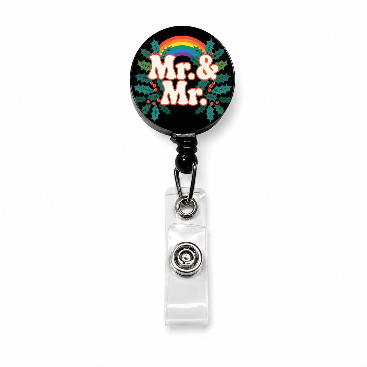 Mr and Mr Pride Gay Rainbow Christmas Bold Retractable ID Key Card Name Tag Badge Holder with Clip