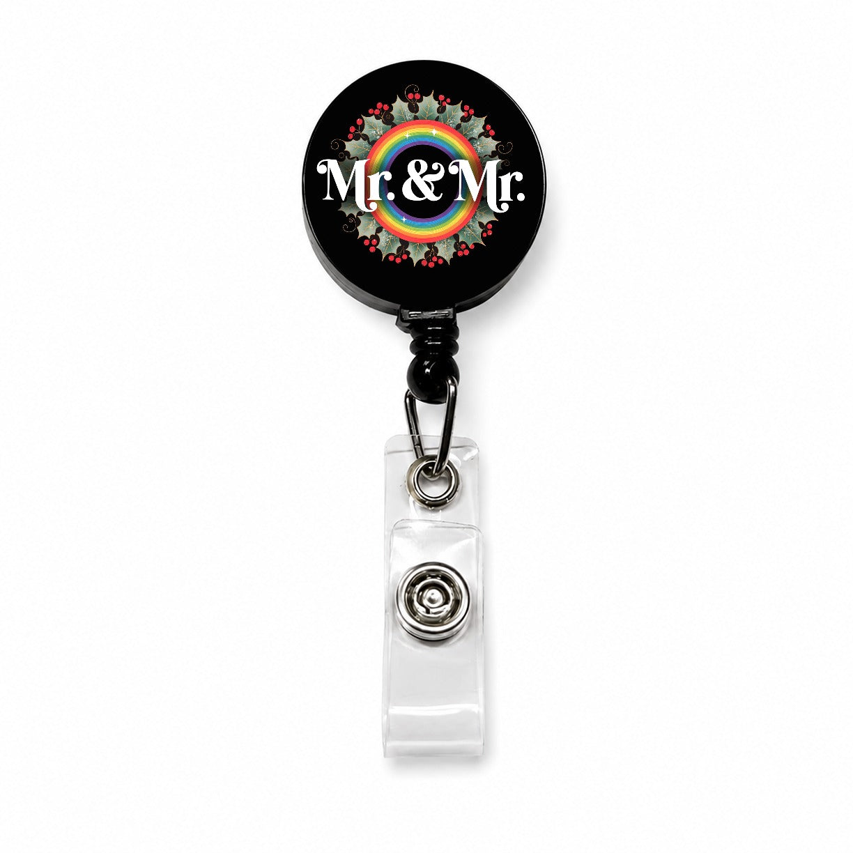 Mr and Mr Pride Gay Rainbow Christmas Wreath Retractable ID Key Card Name Tag Badge Holder with Clip
