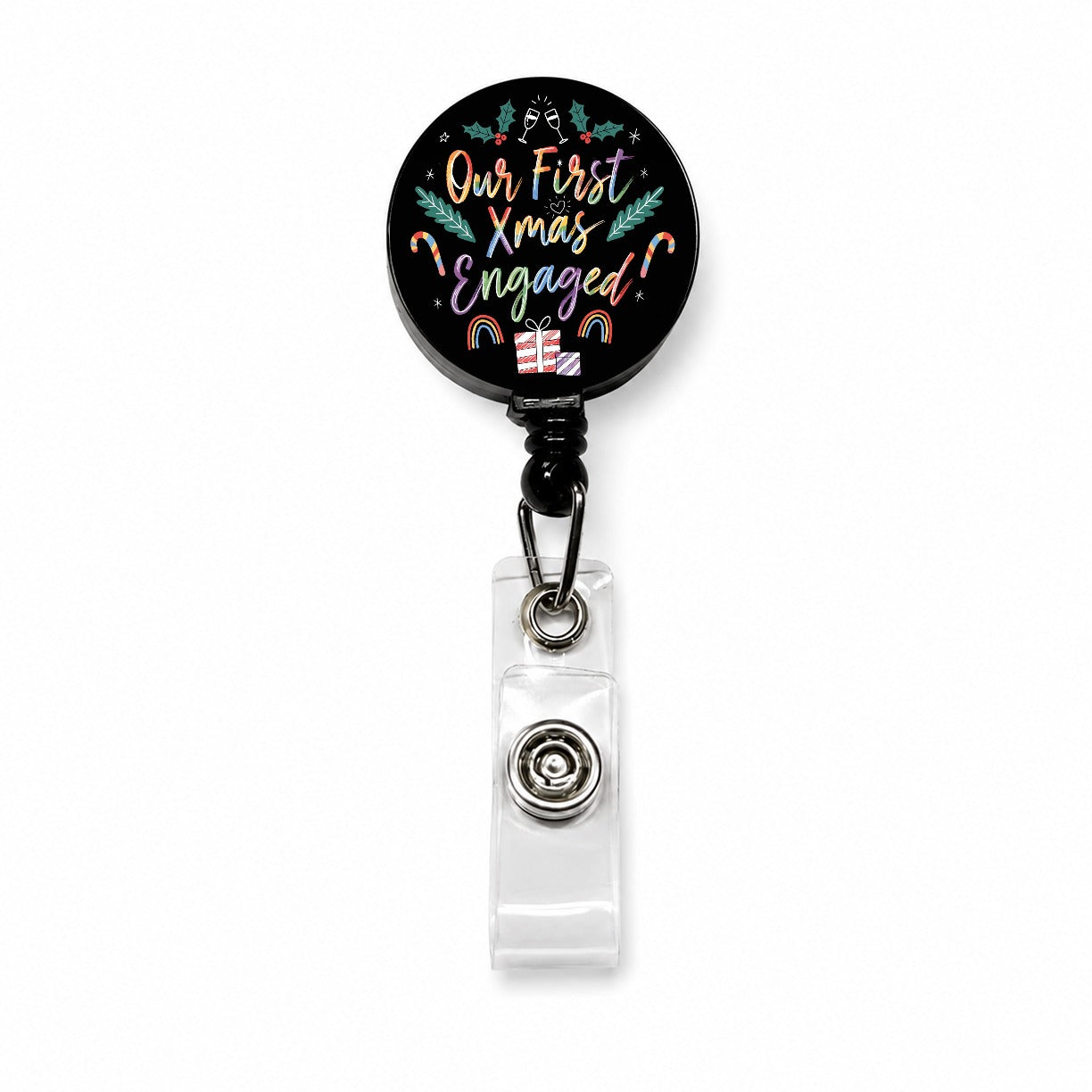 Our First Christmas Xmas Engaged LGBTQ Pride Cute Retractable ID Key Card Name Tag Badge Holder with Clip