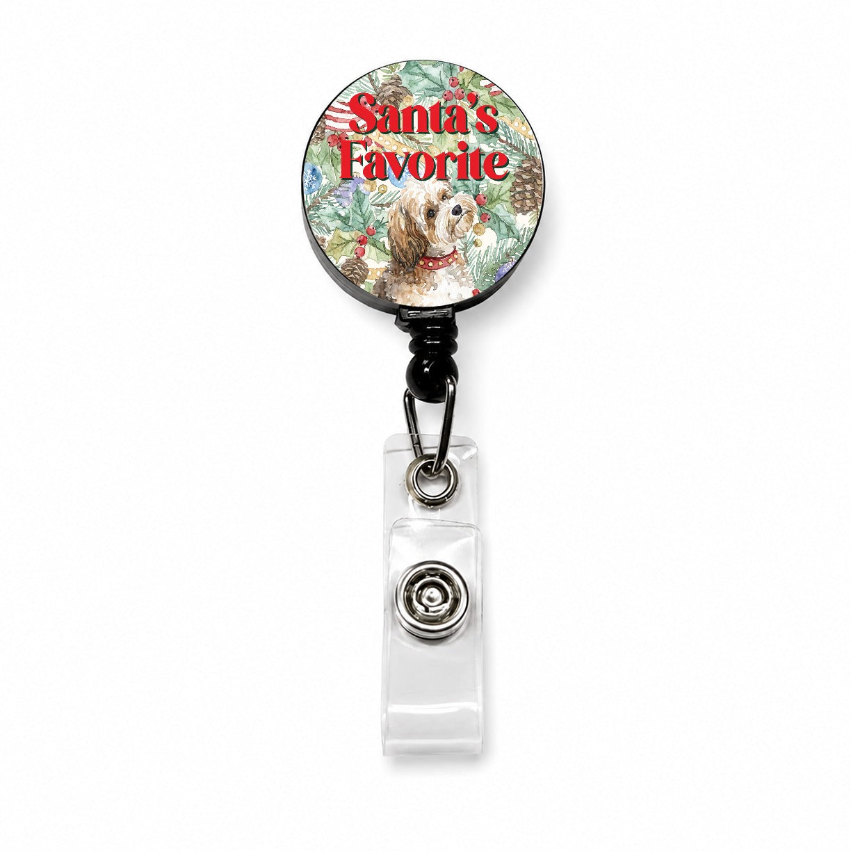 Shorkie Dog Christmas Santa's Favorite Retractable ID Key Card Name Tag Badge Holder with Clip