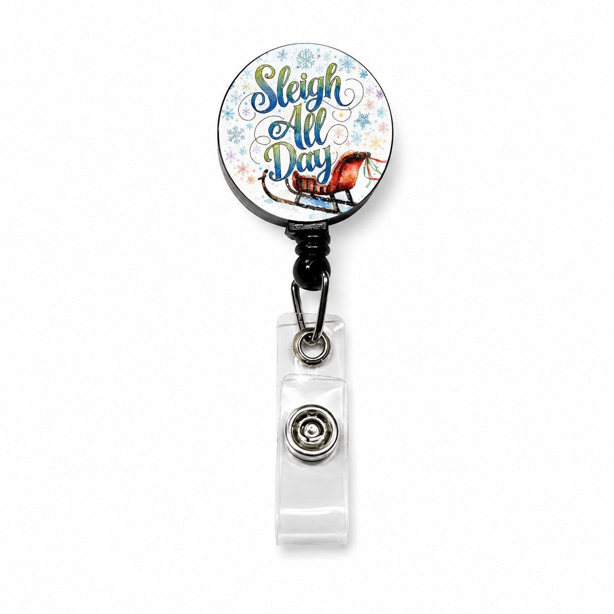 Sleigh Slay All Day Christmas Funny Snowflakes Retractable ID Key Card Name Tag Badge Holder with Clip