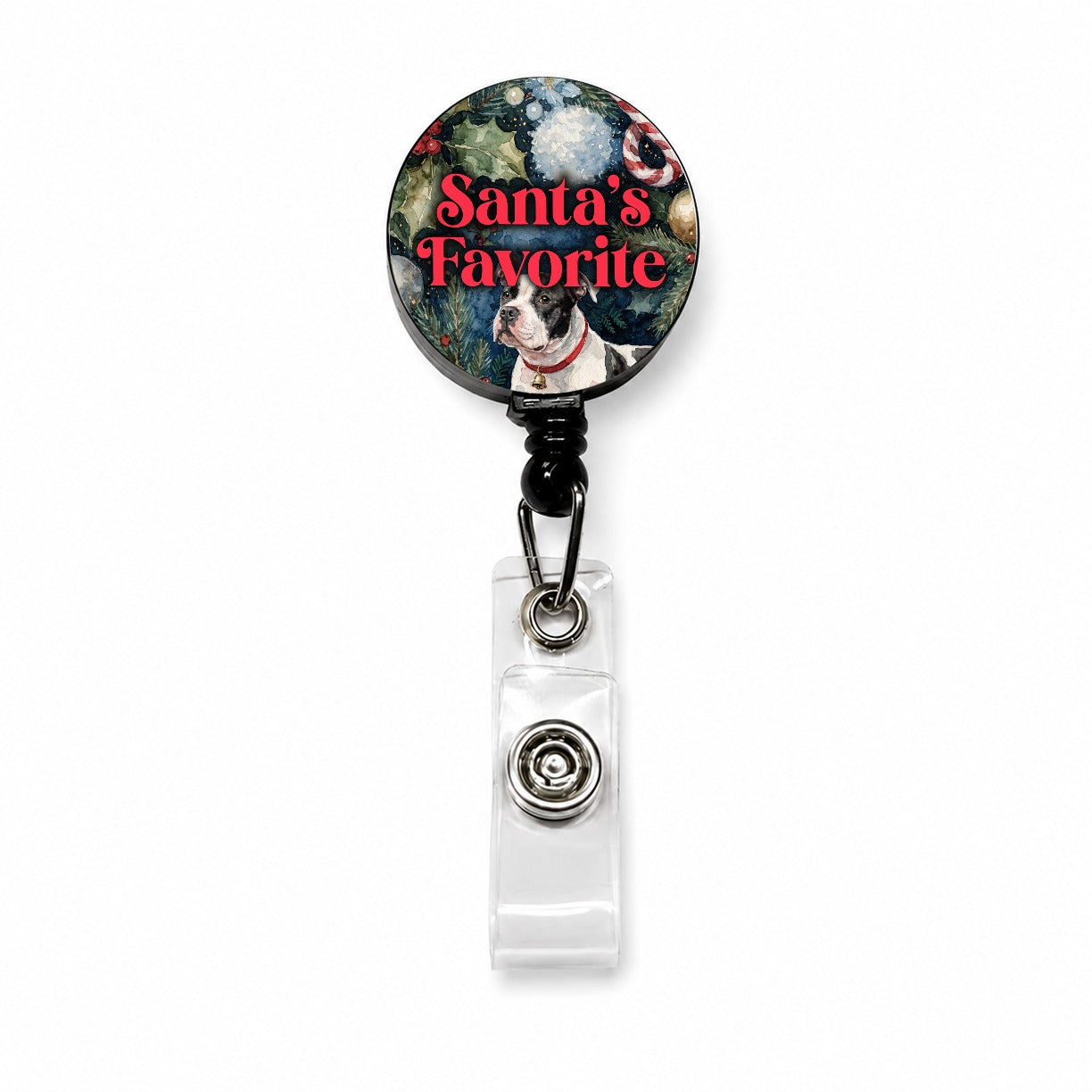 Staffordshire Bull Terrier Dog Christmas Santa's Favorite Retractable ID Key Card Name Tag Badge Holder with Clip