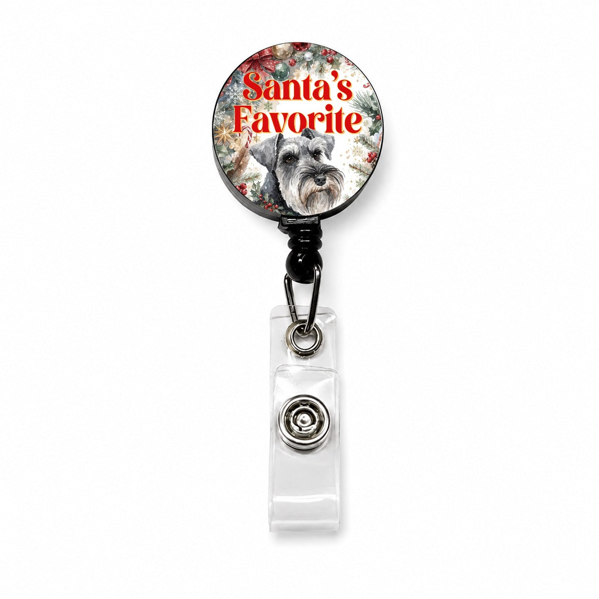 Standard Schnauzer Dog Christmas Santa's Favorite Retractable ID Key Card Name Tag Badge Holder with Clip
