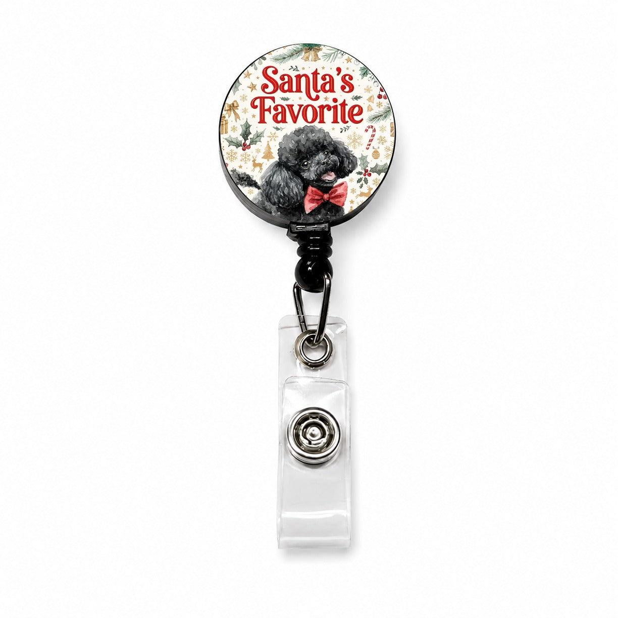 Toy Poodle Dog Christmas Santa's Favorite Retractable ID Key Card Name Tag Badge Holder with Clip