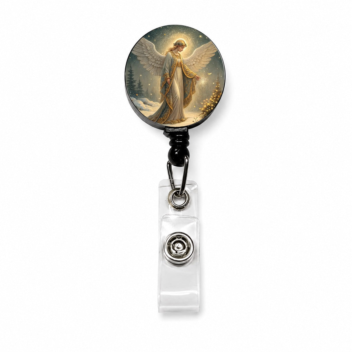 Vintage Victorian Christmas Angel Retractable ID Key Card Name Tag Badge Holder with Clip