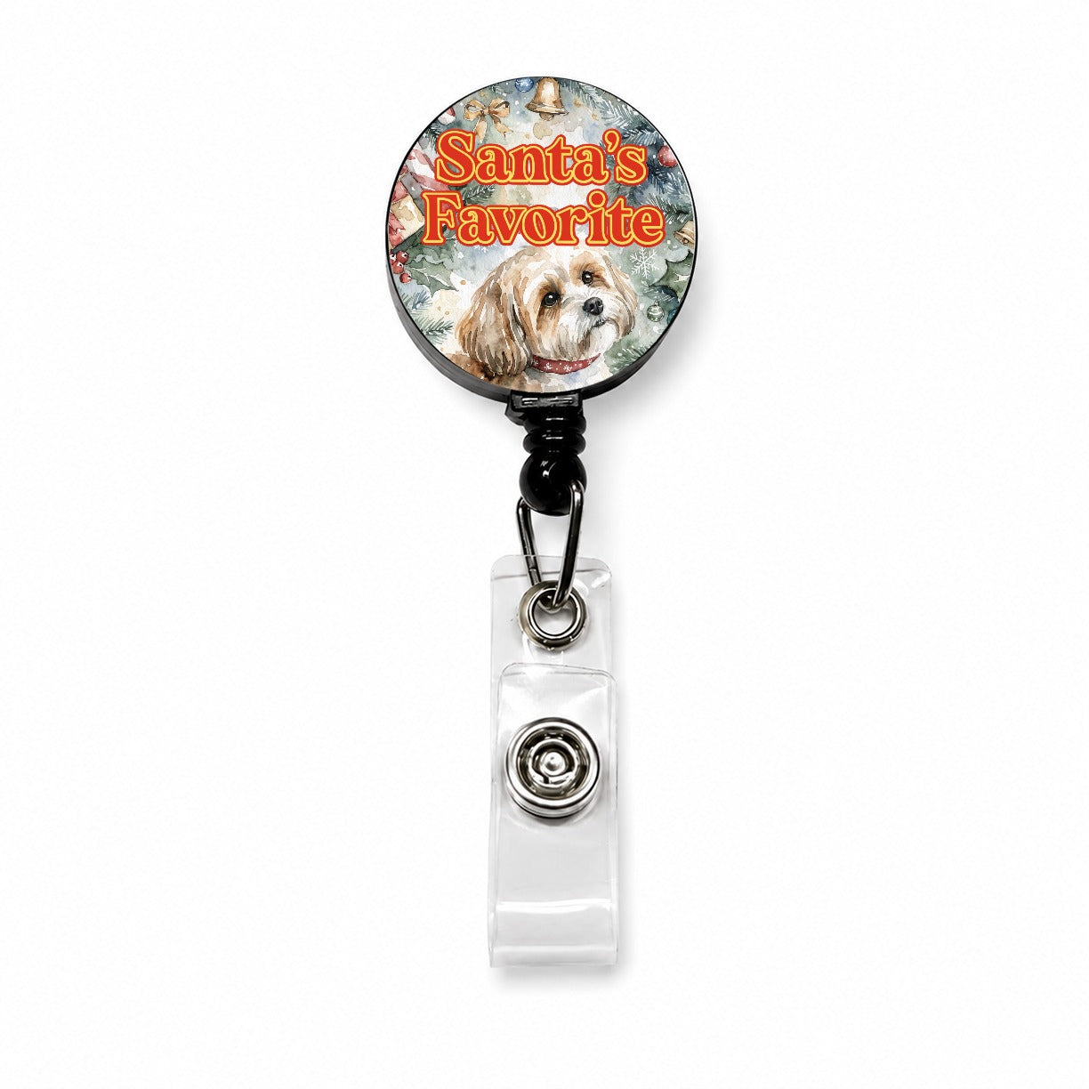 Yorkipoo Dog Christmas Santa's Favorite Retractable ID Key Card Name Tag Badge Holder with Clip