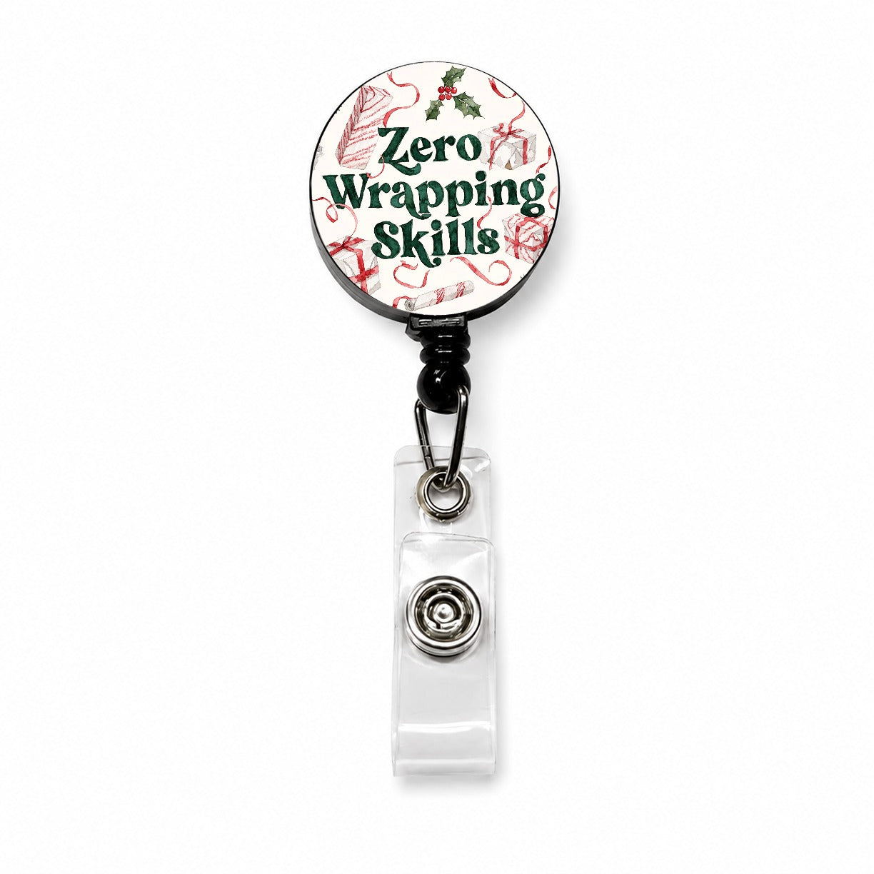 Zero Wrapping Skills Christmas Funny Red Green Retractable ID Key Card Name Tag Badge Holder with Clip