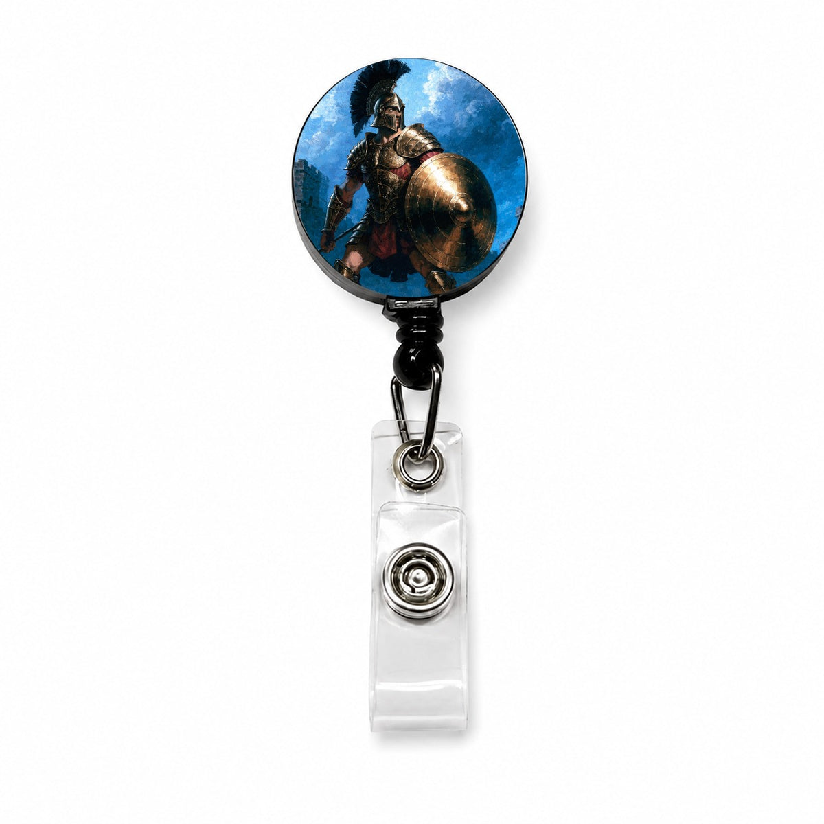 Achilles Greek Warrior Retractable ID Key Card Name Tag Badge Holder with Clip