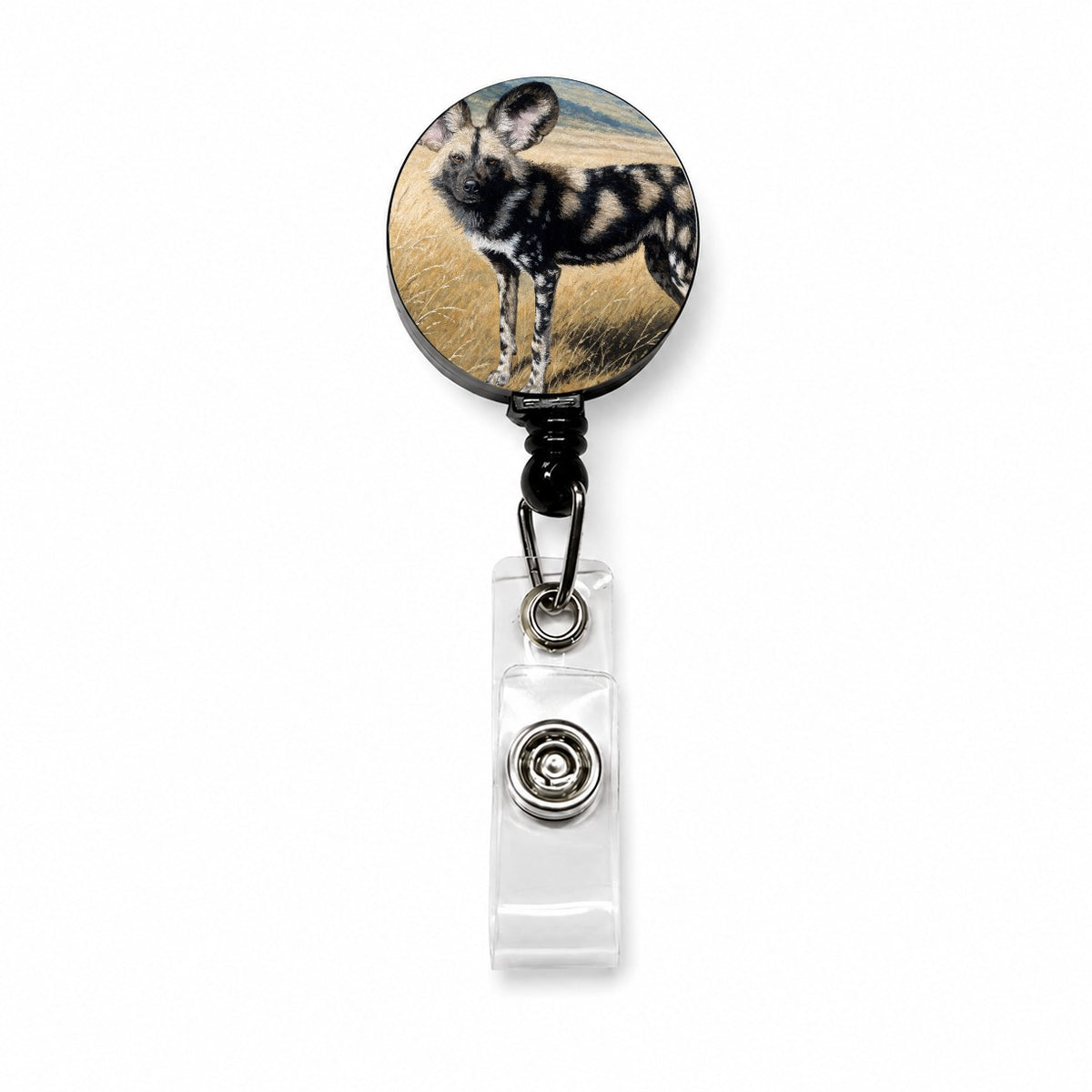 African Wild Dog Retractable ID Key Card Name Tag Badge Holder with Clip