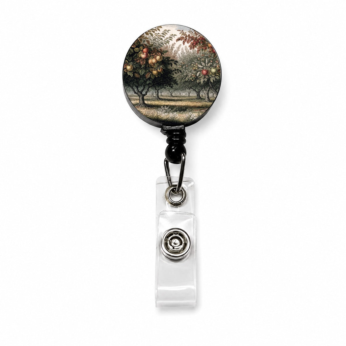 Apple Orchard Antique Drawing Retractable ID Key Card Name Tag Badge Holder with Clip