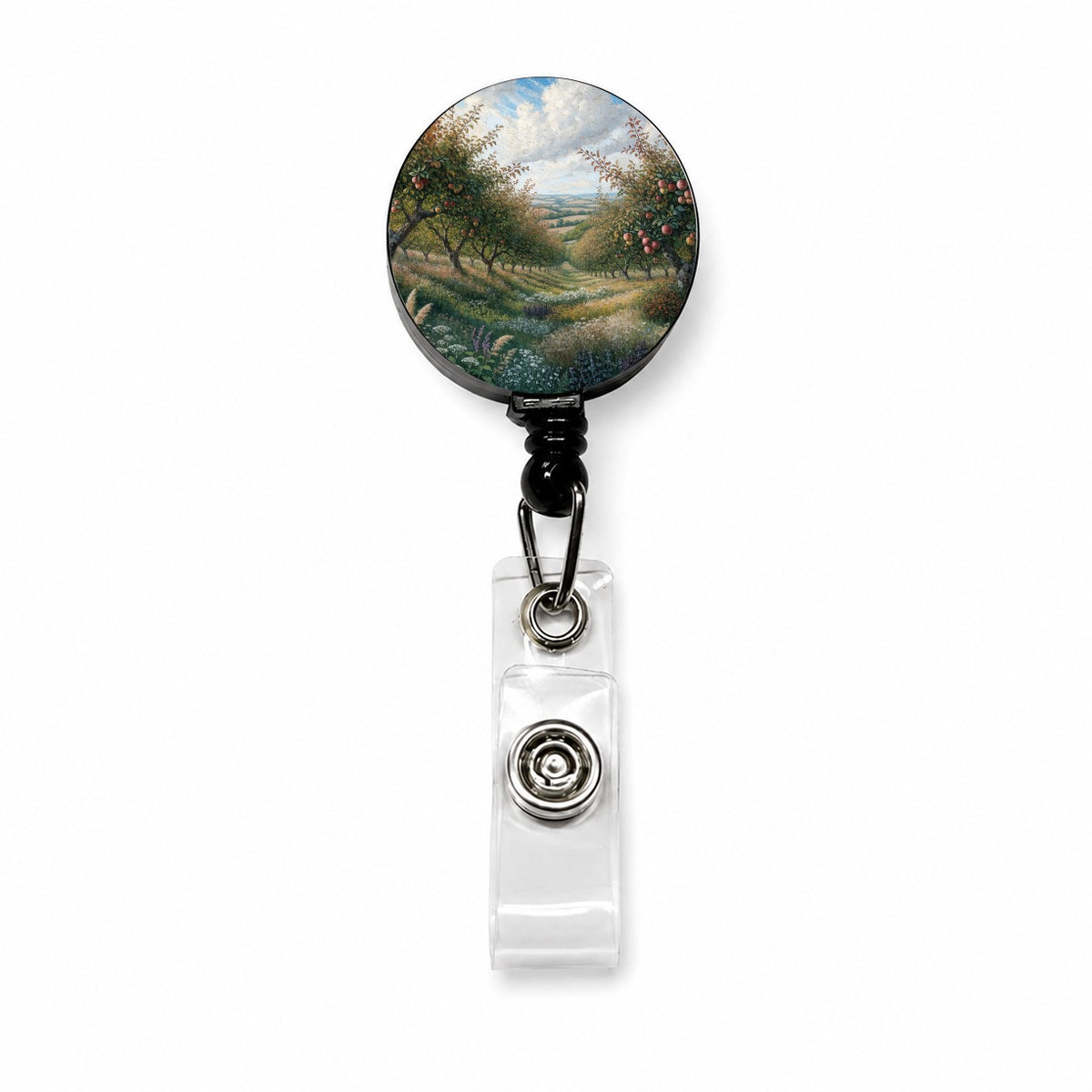 Apple Orchard Country Illustration Retractable ID Key Card Name Tag Badge Holder with Clip