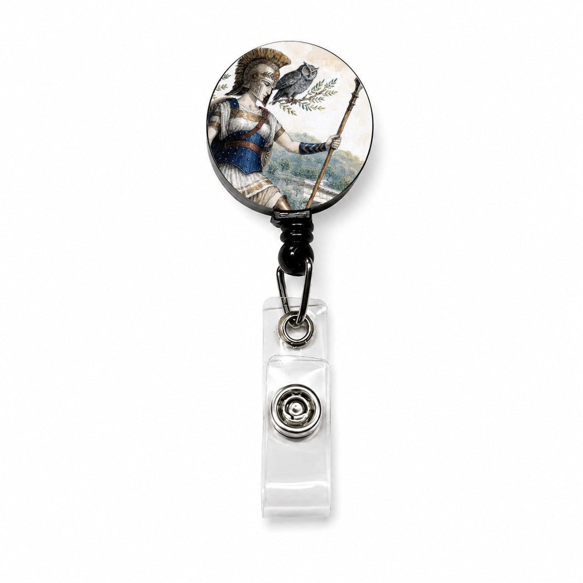 Athena Greek Goddess Retractable ID Key Card Name Tag Badge Holder with Clip