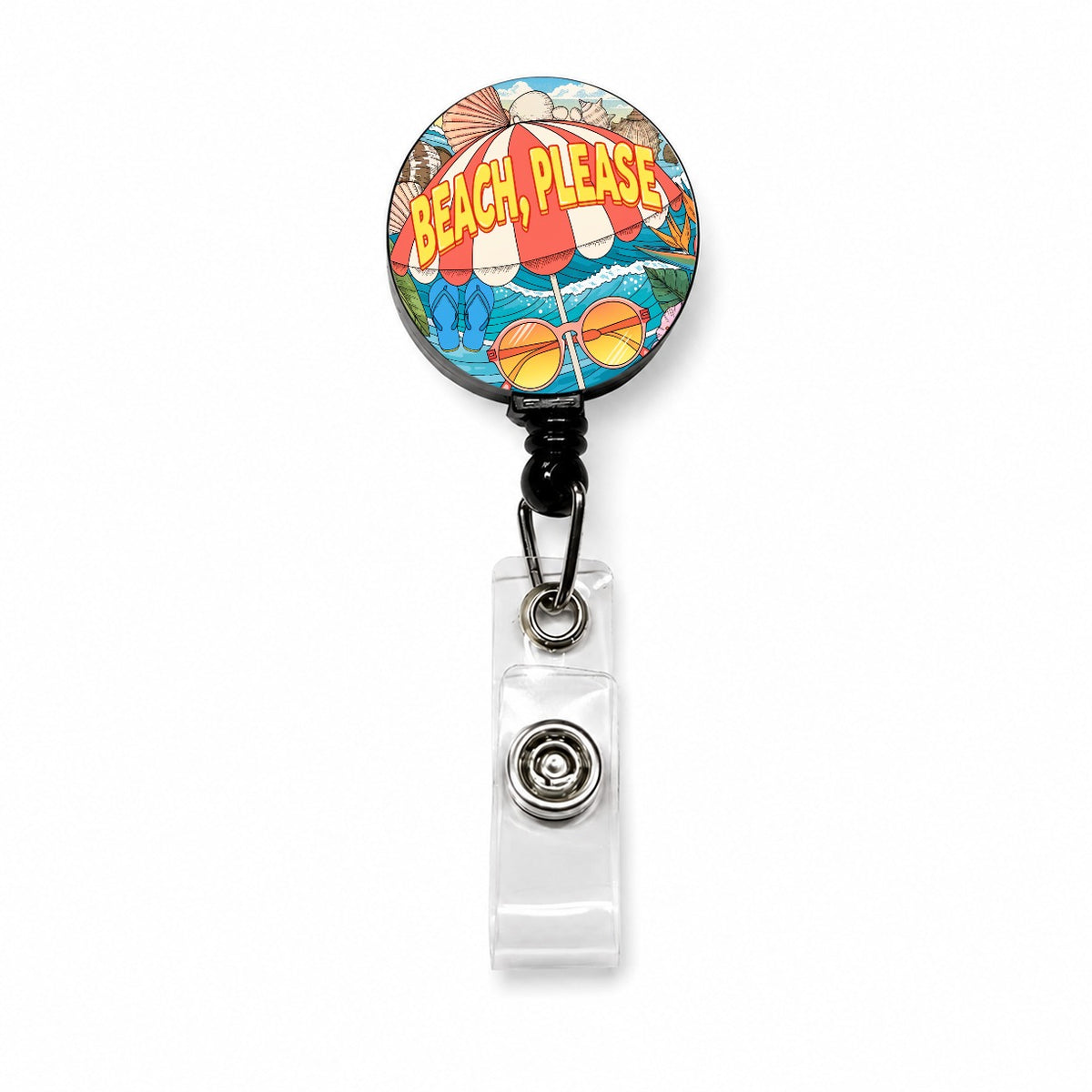 Beach Please Umbrella Funny Retractable ID Key Card Name Tag Badge Holder with Clip