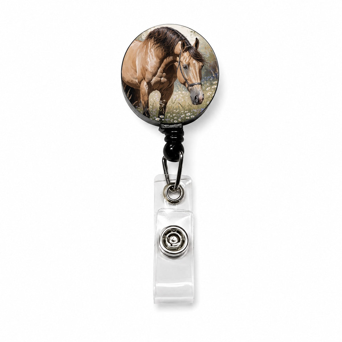 Beautiful Horse Wildflowers Retractable ID Key Card Name Tag Badge Holder with Clip