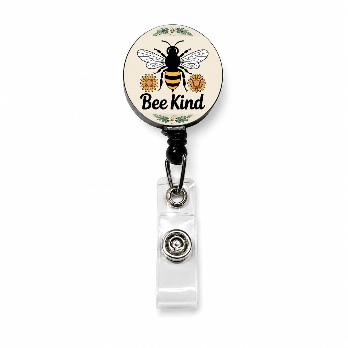 Bee Kind Honeybee Daisies Retractable ID Key Card Name Tag Badge Holder with Clip