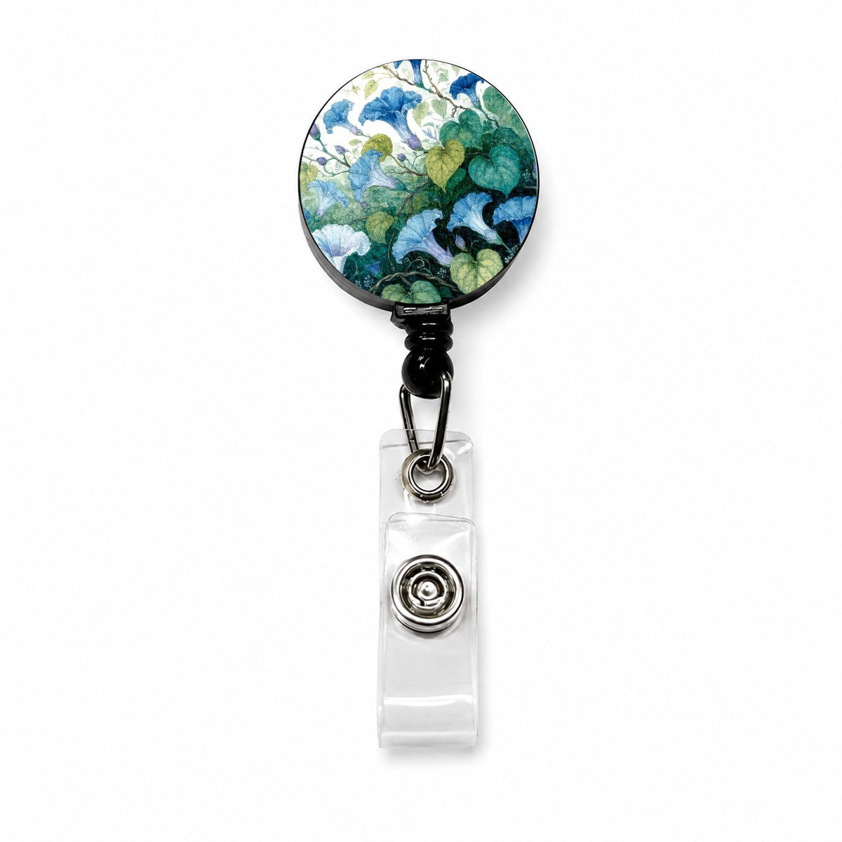 Blue Morning Glory Vines Retractable ID Key Card Name Tag Badge Holder with Clip