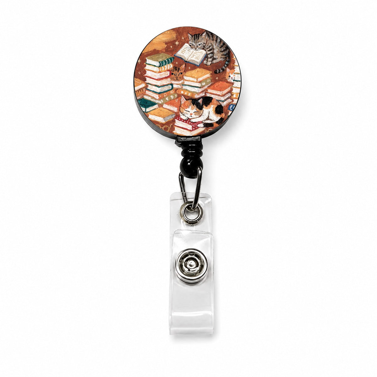 Bookish Cozy Cats Sleeping Reading Retractable ID Key Card Name Tag Badge Holder with Clip
