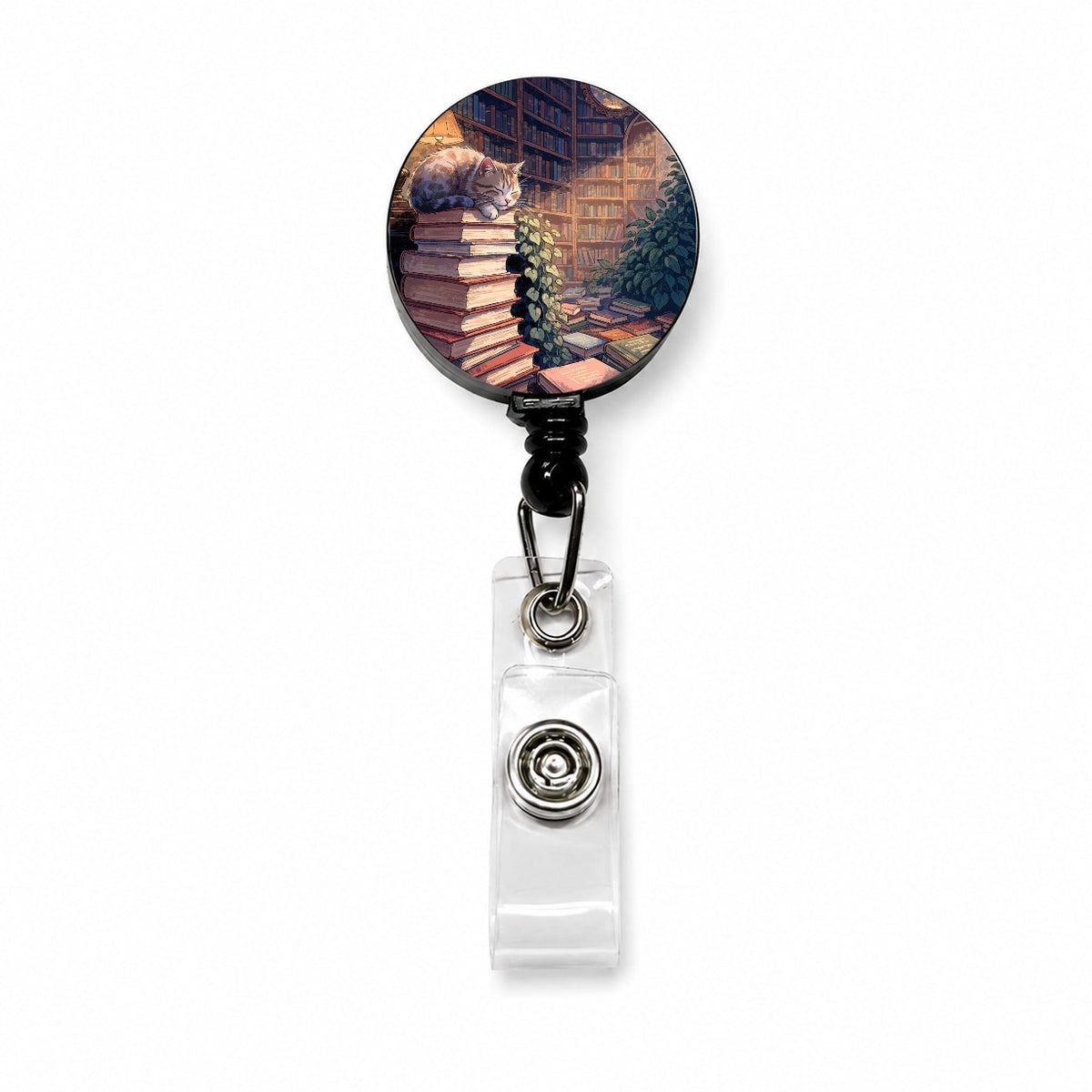 Bookstore Cat Retractable ID Key Card Name Tag Badge Holder with Clip