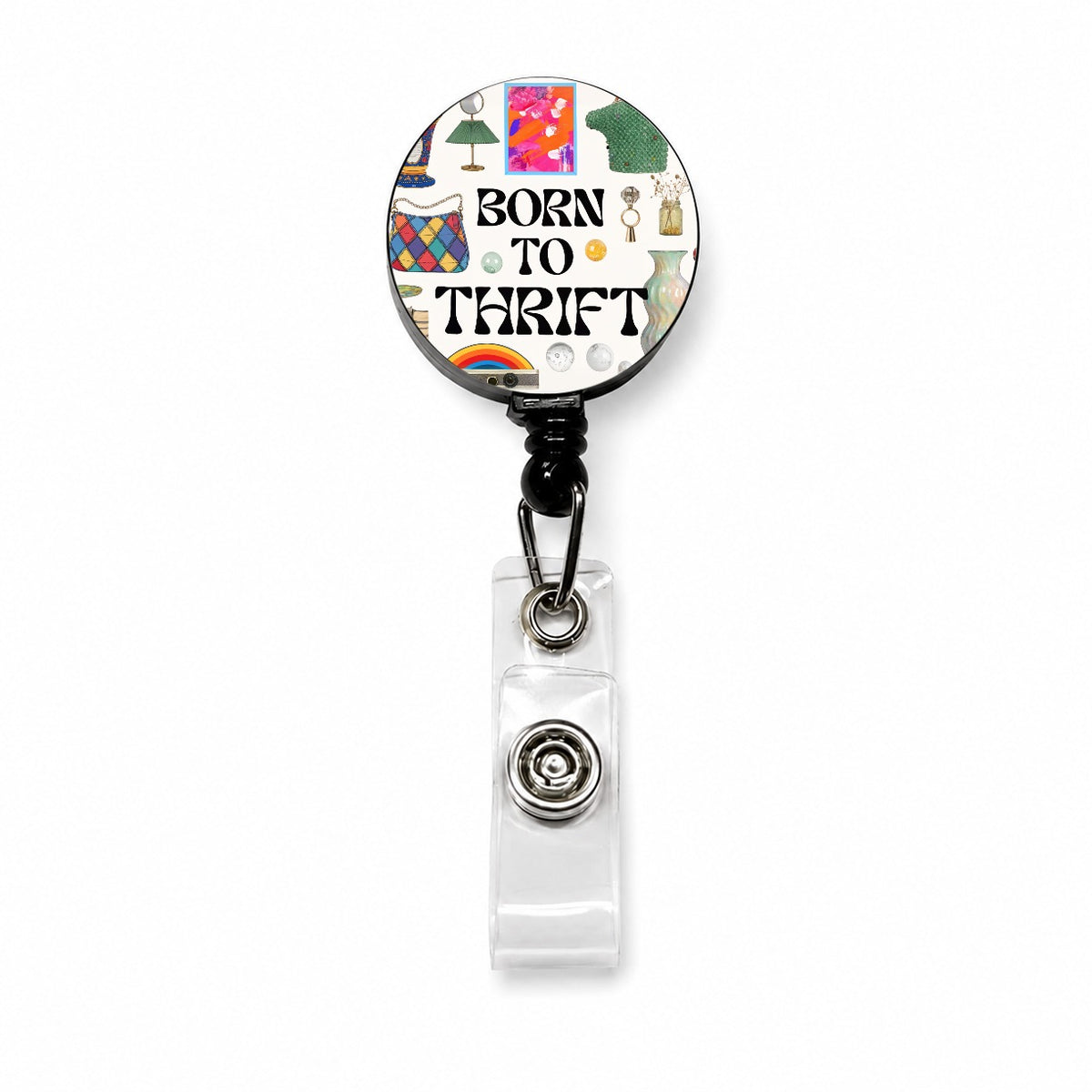 Born To Thrift Thrifting Retractable ID Key Card Name Tag Badge Holder with Clip