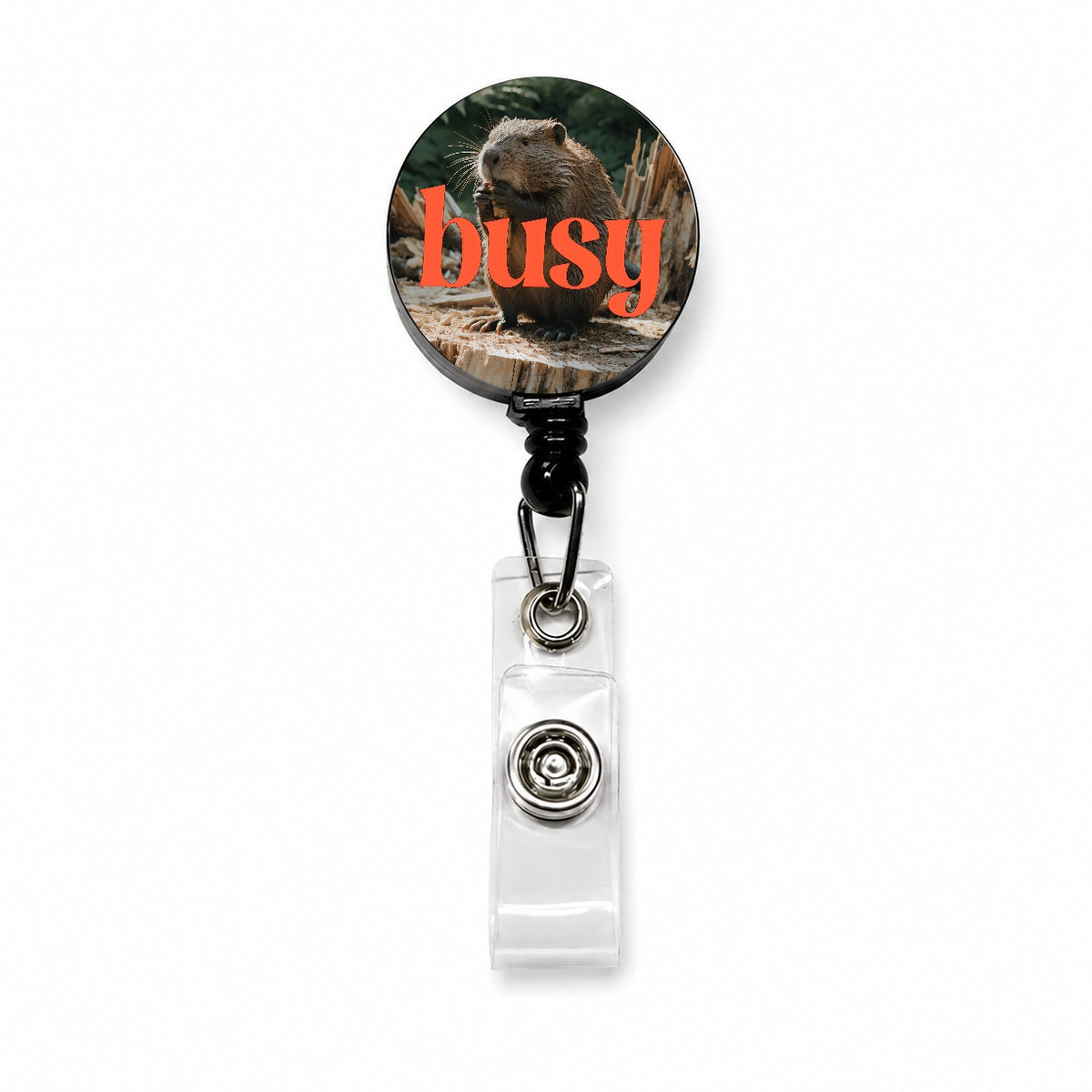 Busy Beaver Funny Retractable ID Key Card Name Tag Badge Holder with Clip