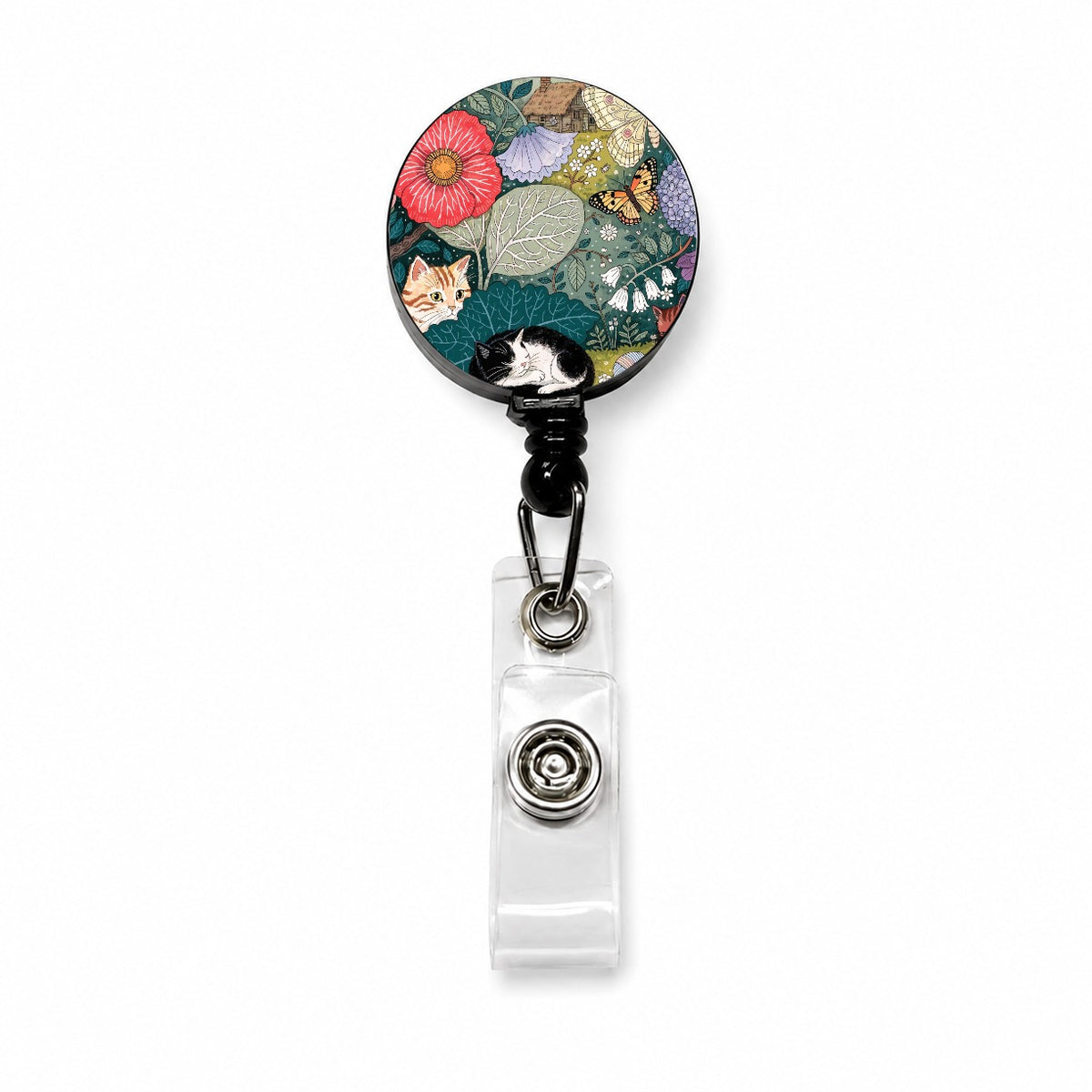 Cats In Garden Retractable ID Key Card Name Tag Badge Holder with Clip