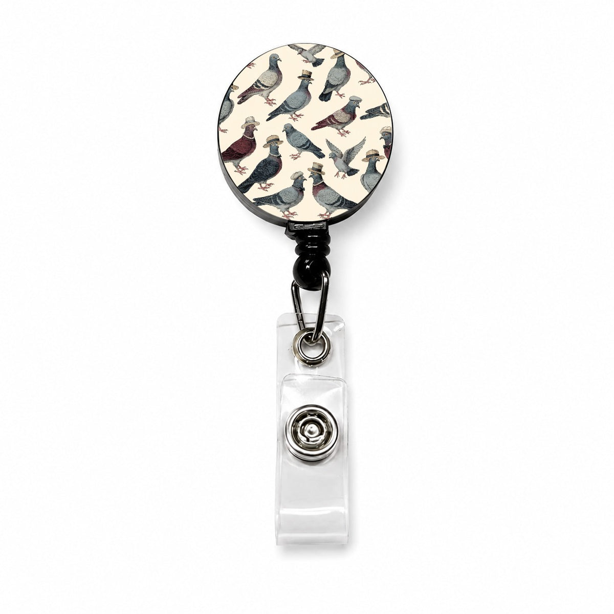 Charming Pigeons Wearing Hat Retractable ID Key Card Name Tag Badge Holder with Clip