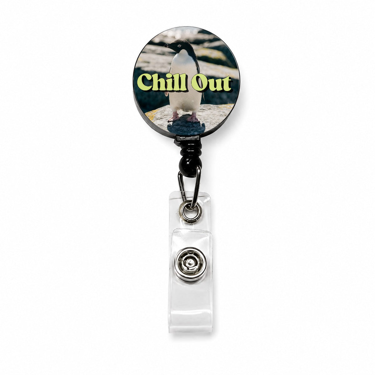 Chill Out Penguin Funny Retractable ID Key Card Name Tag Badge Holder with Clip