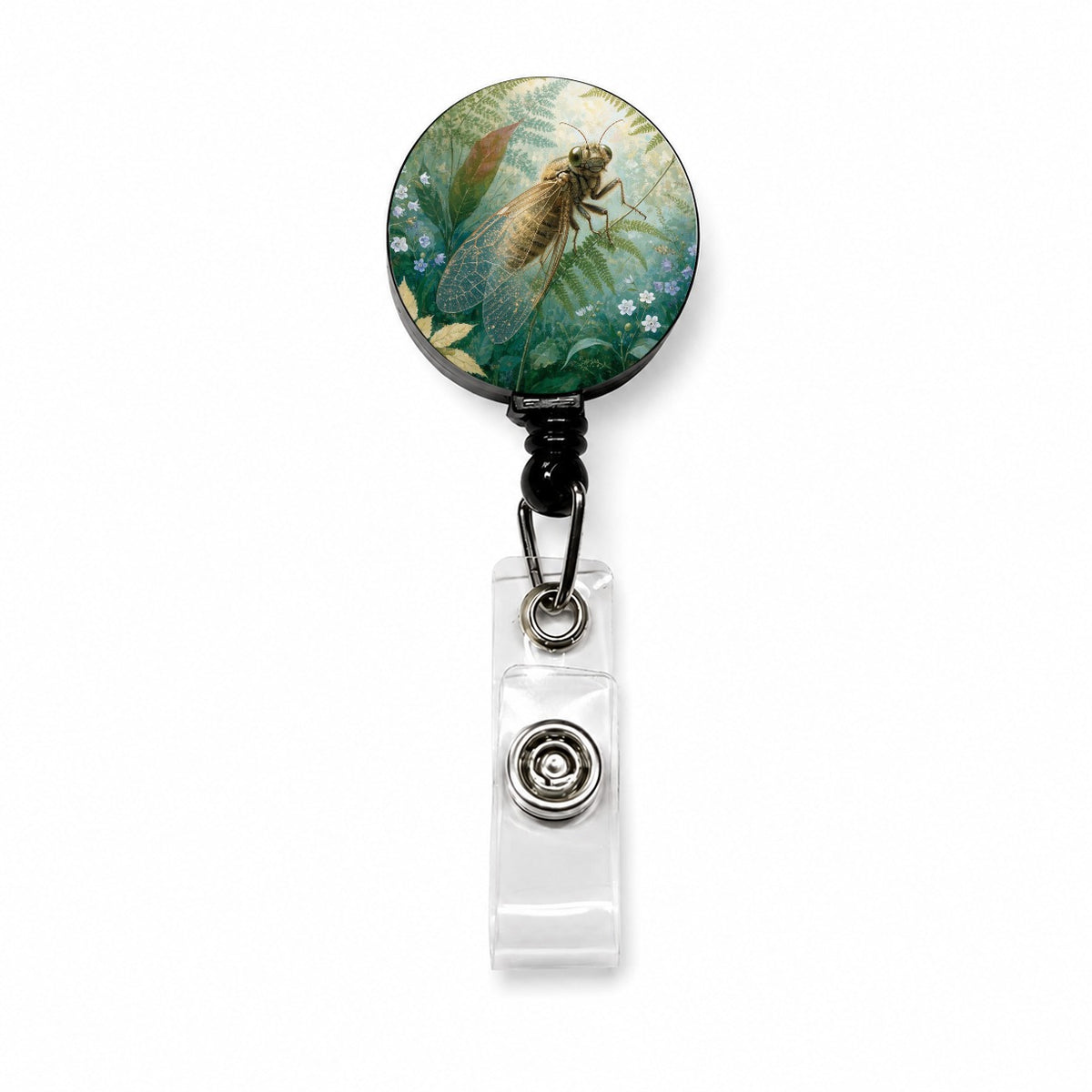 Cicada Summer Botanical Retractable ID Key Card Name Tag Badge Holder with Clip