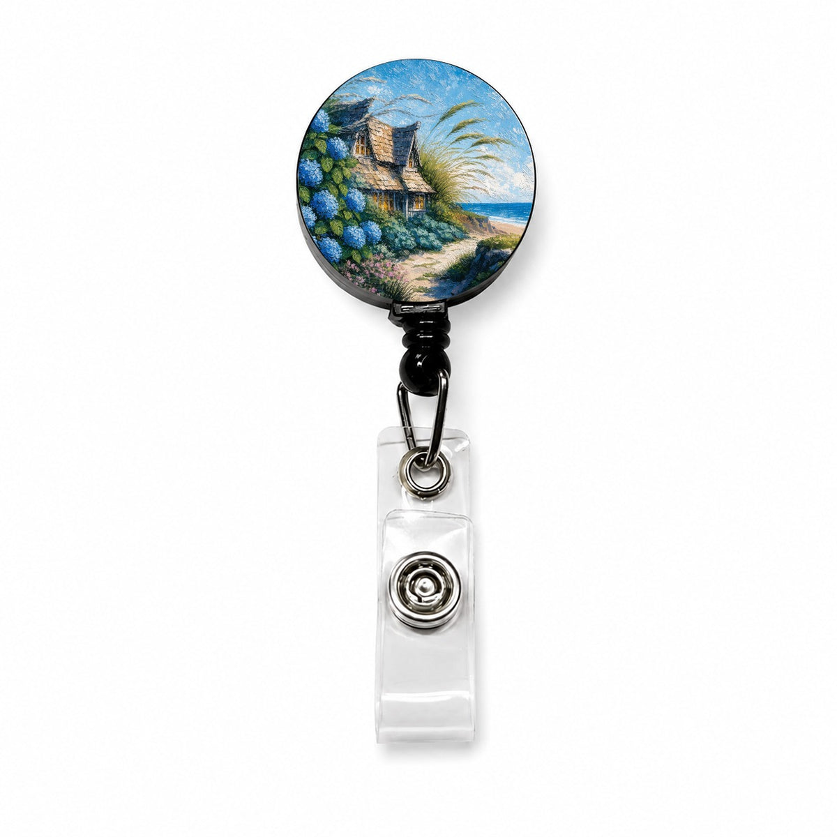 Coastal Cottage Hydrangeas Retractable ID Key Card Name Tag Badge Holder with Clip