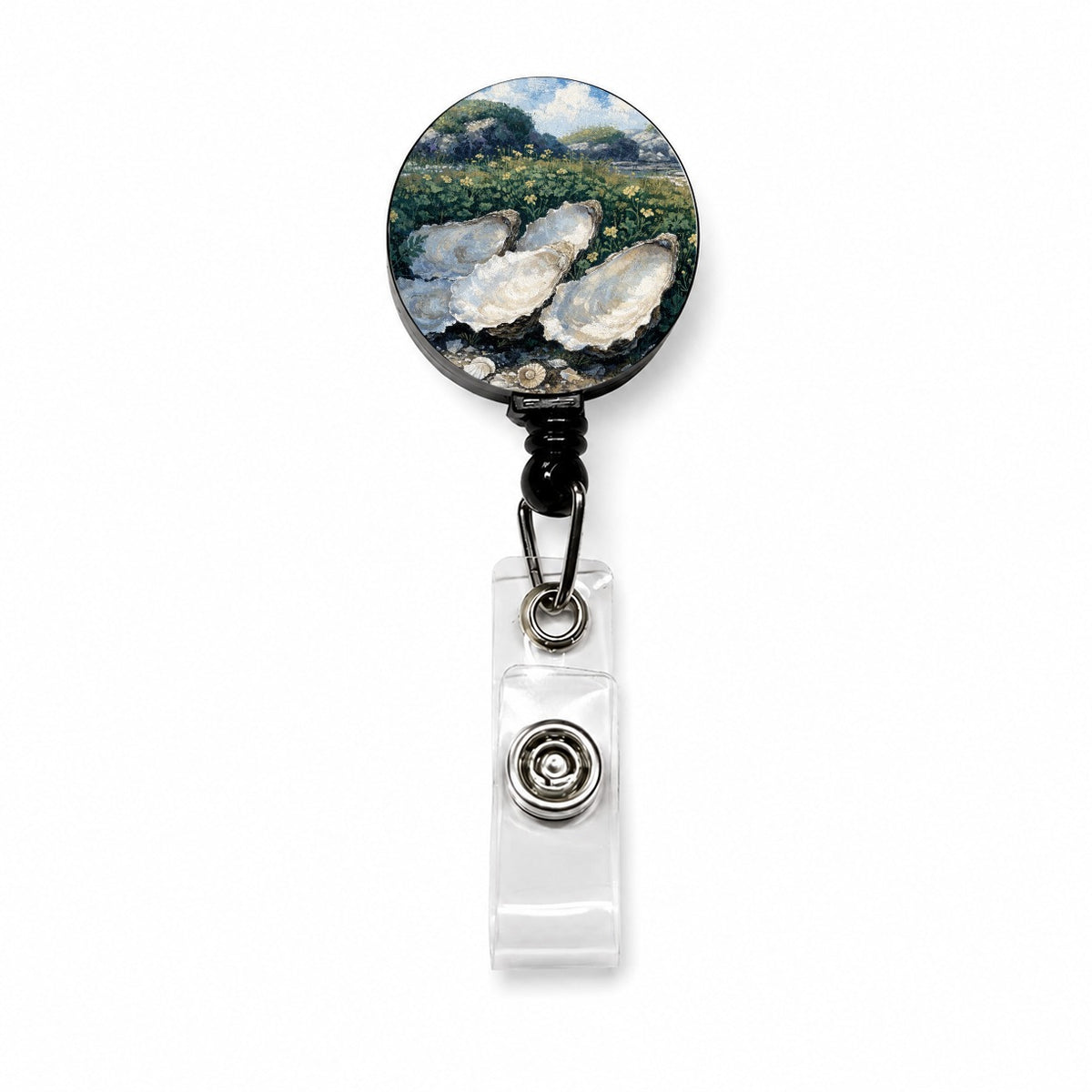 Coastal Oysters Shells Retractable ID Key Card Name Tag Badge Holder with Clip