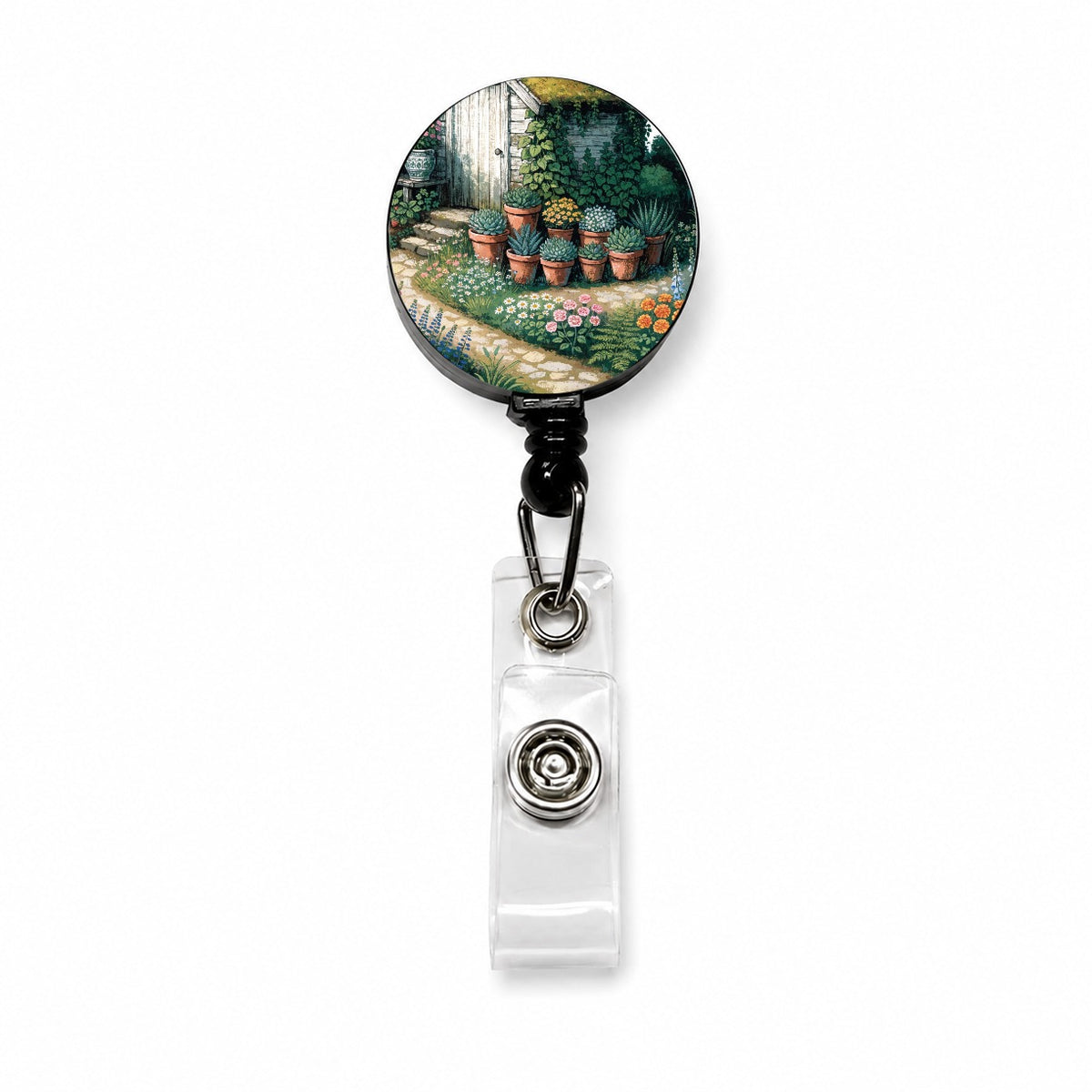 Cottage Garden Shed Retractable ID Key Card Name Tag Badge Holder with Clip