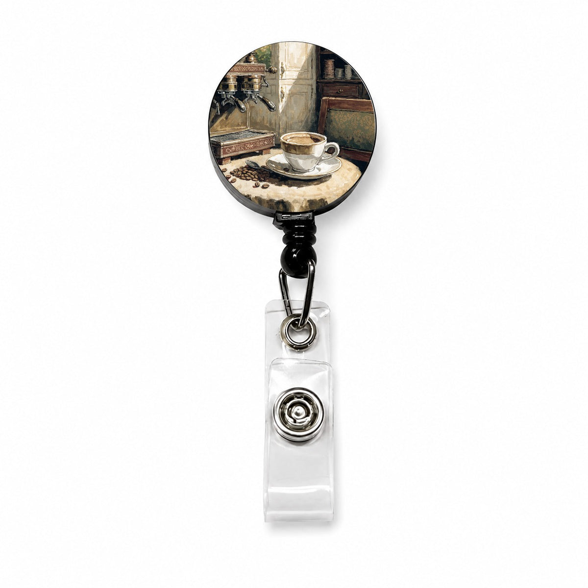 Espresso Coffee Aesthetic Retractable ID Key Card Name Tag Badge Holder with Clip