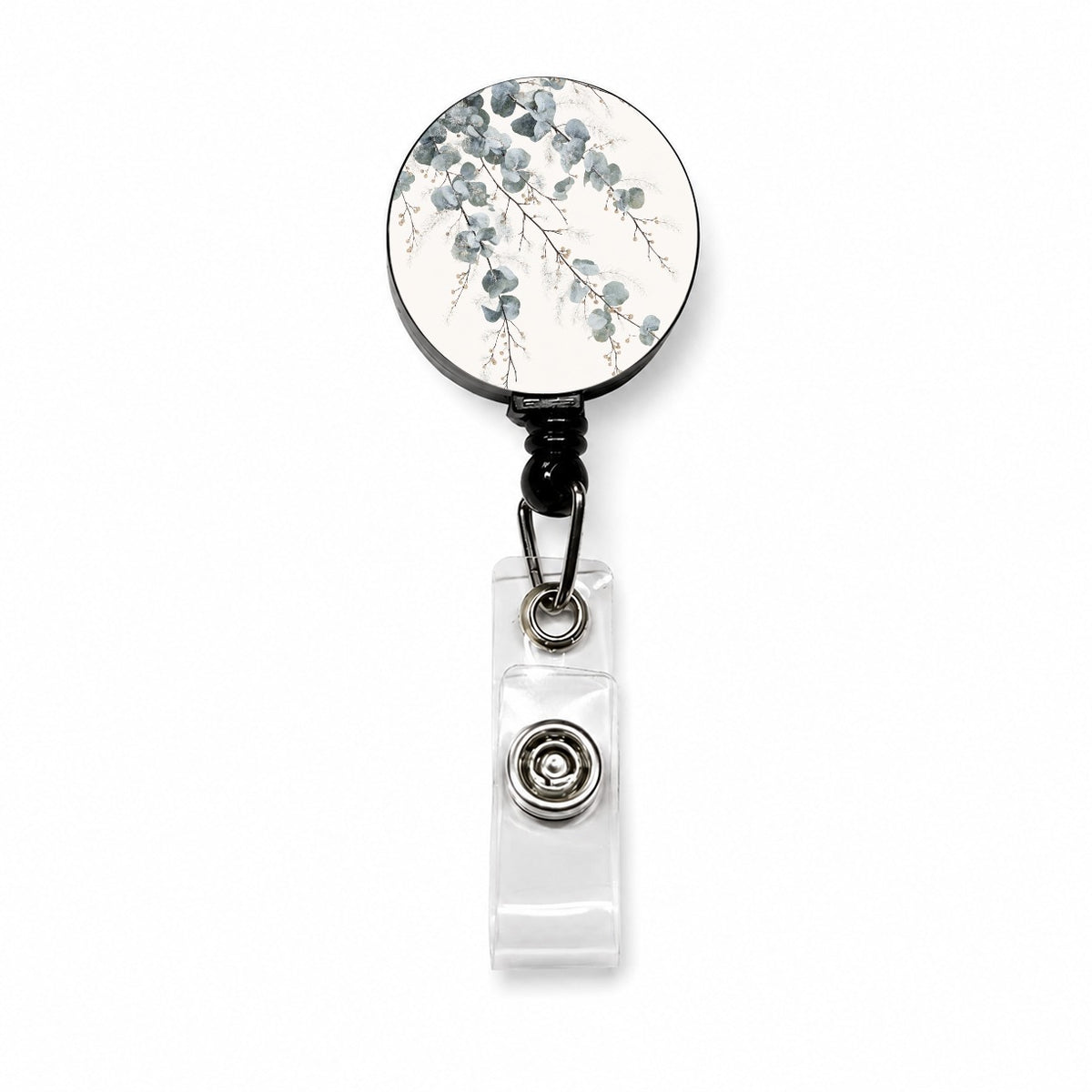 Eucalyptus Botanical Branches Retractable ID Key Card Name Tag Badge Holder with Clip