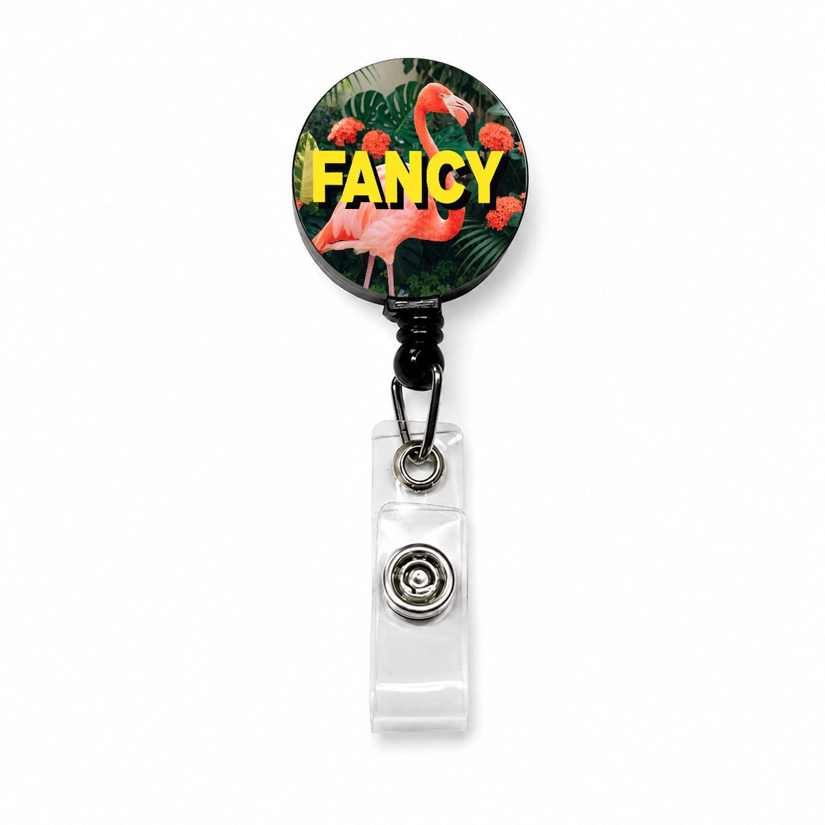 Fancy Pink Flamingo Funny Retractable ID Key Card Name Tag Badge Holder with Clip