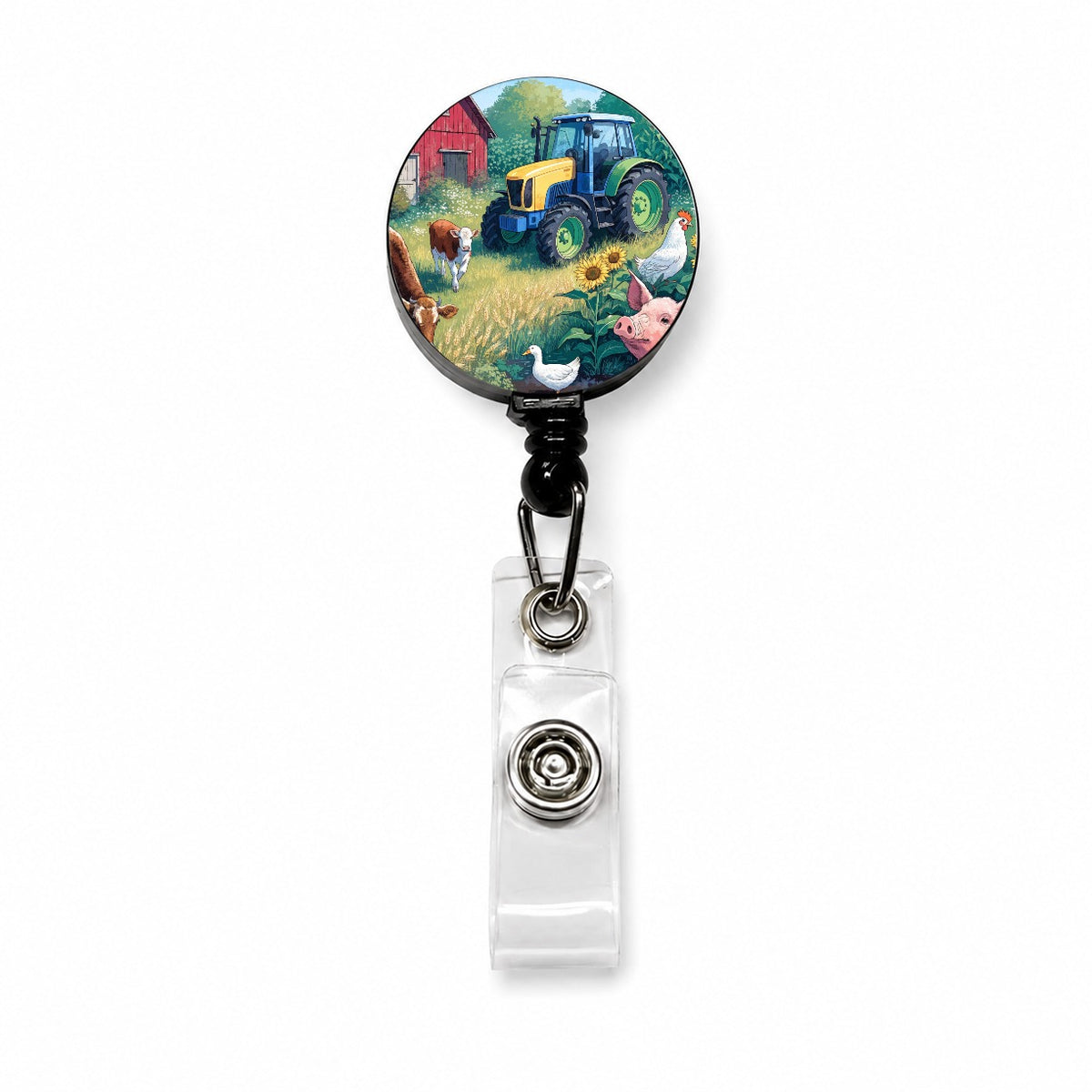 Farmer Tractor Farm Retractable ID Key Card Name Tag Badge Holder with Clip