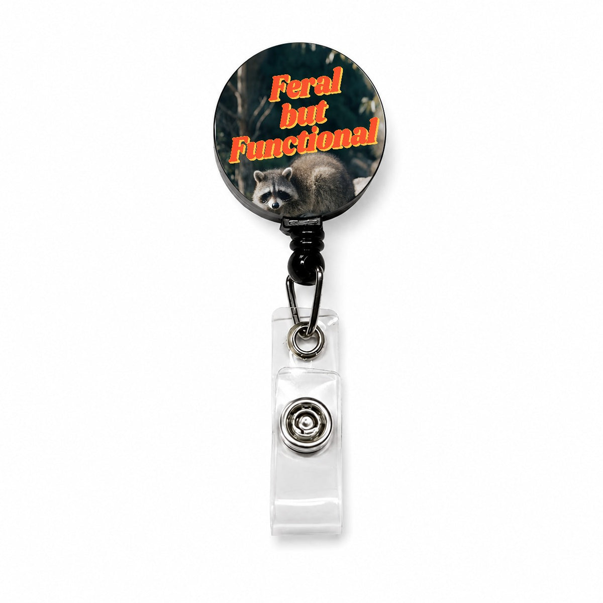 Feral But Functional Raccoon Funny Retractable ID Key Card Name Tag Badge Holder with Clip