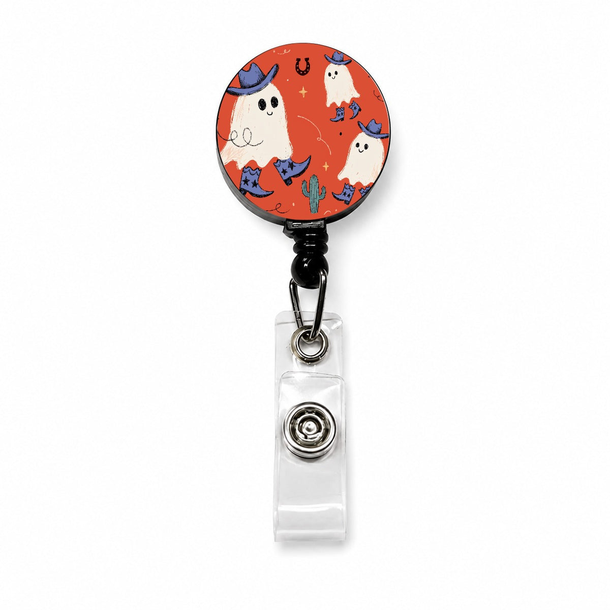 Friendly Ghosts Cowboys Halloween Retractable ID Key Card Name Tag Badge Holder with Clip
