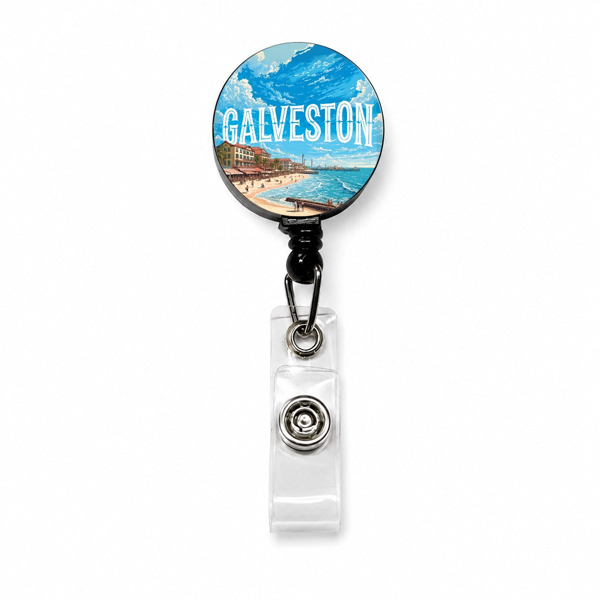 Galveston Texas Travel Retractable ID Key Card Name Tag Badge Holder with Clip
