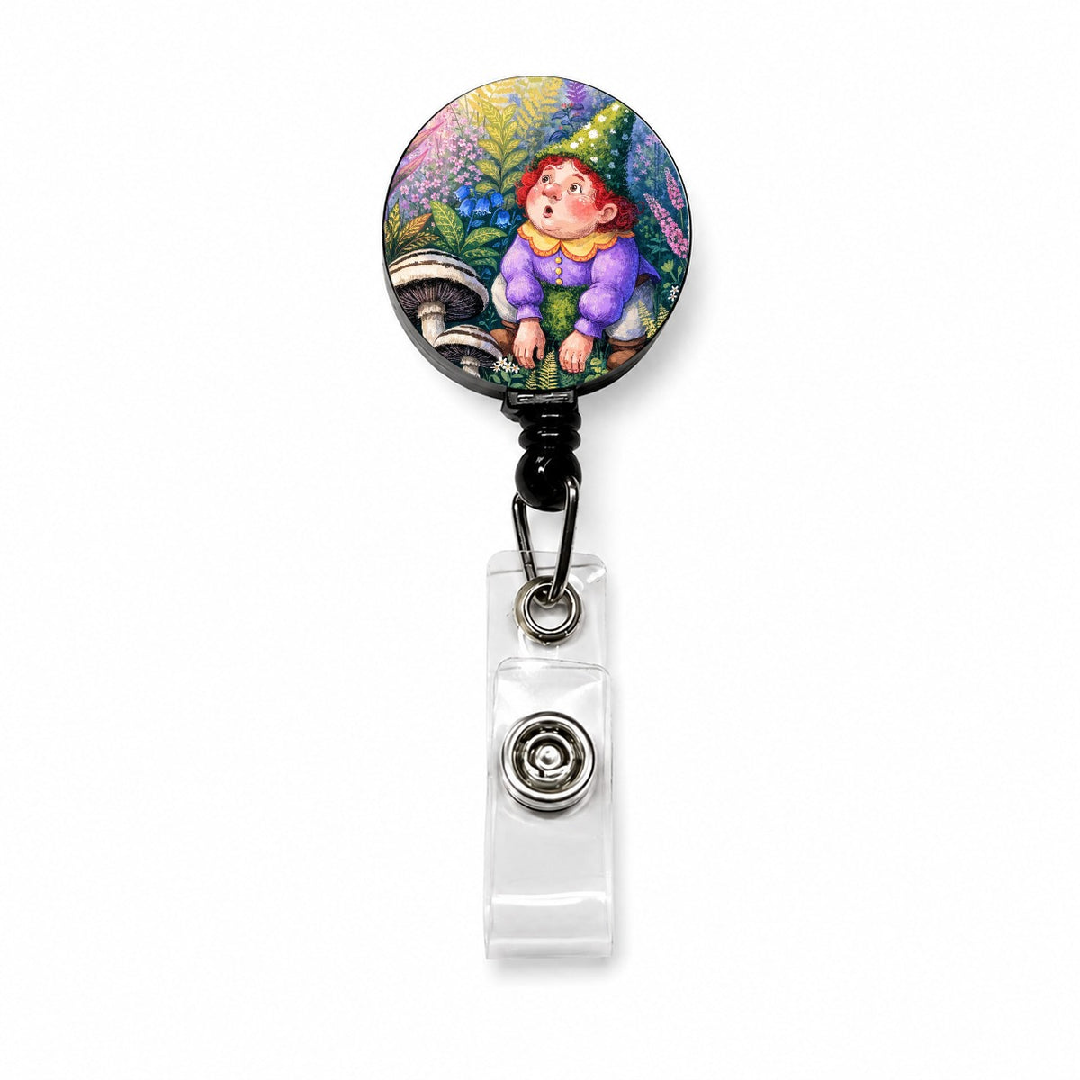 Garden Gnome Flowers Retractable ID Key Card Name Tag Badge Holder with Clip