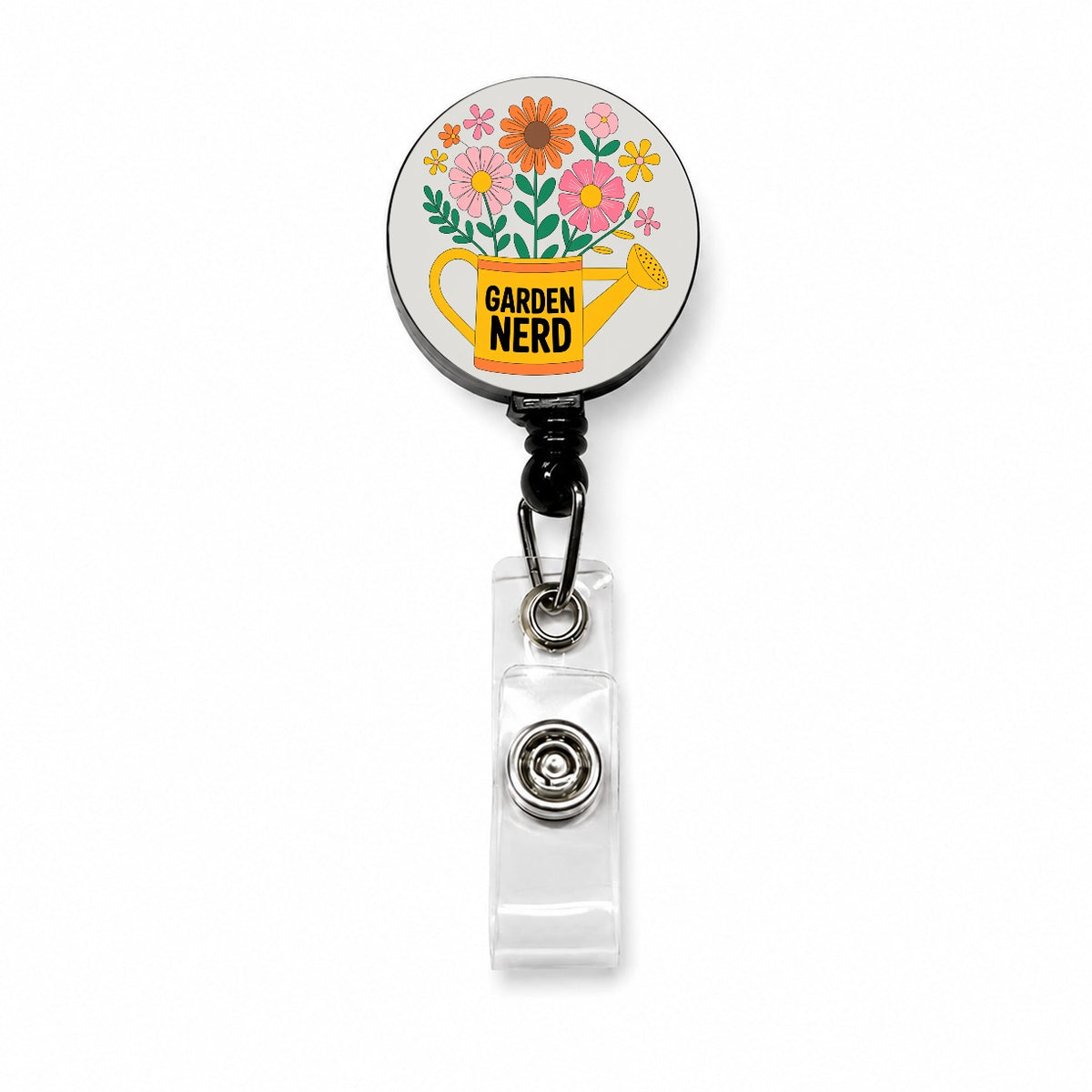 Garden Nerd Watering Can Flowers Retractable ID Key Card Name Tag Badge Holder with Clip