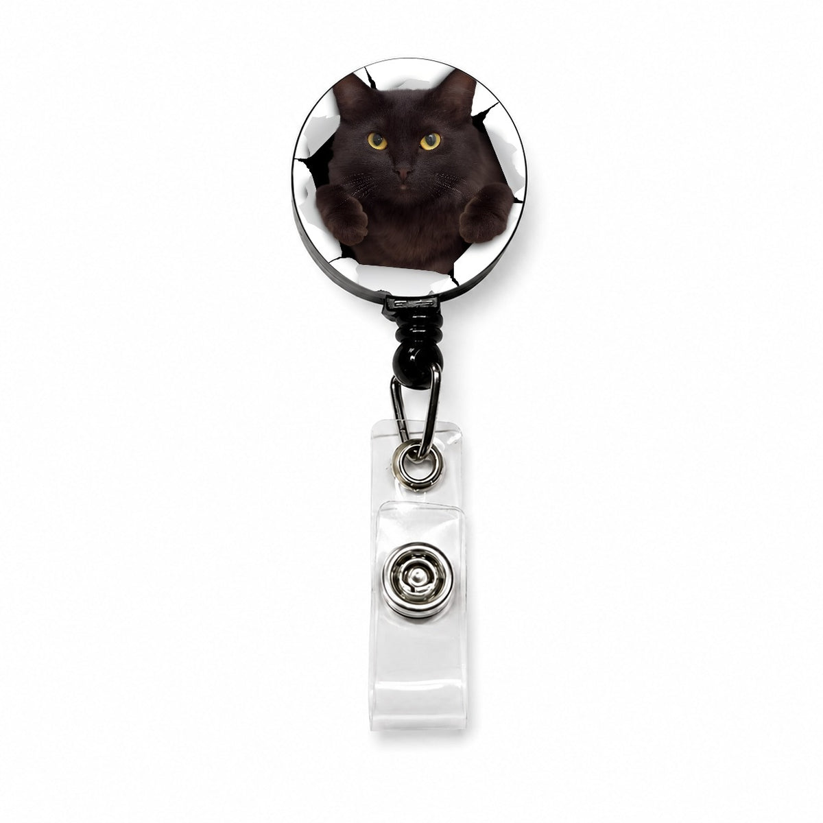 Gray Cat Breakout Retractable ID Key Card Name Tag Badge Holder with Clip