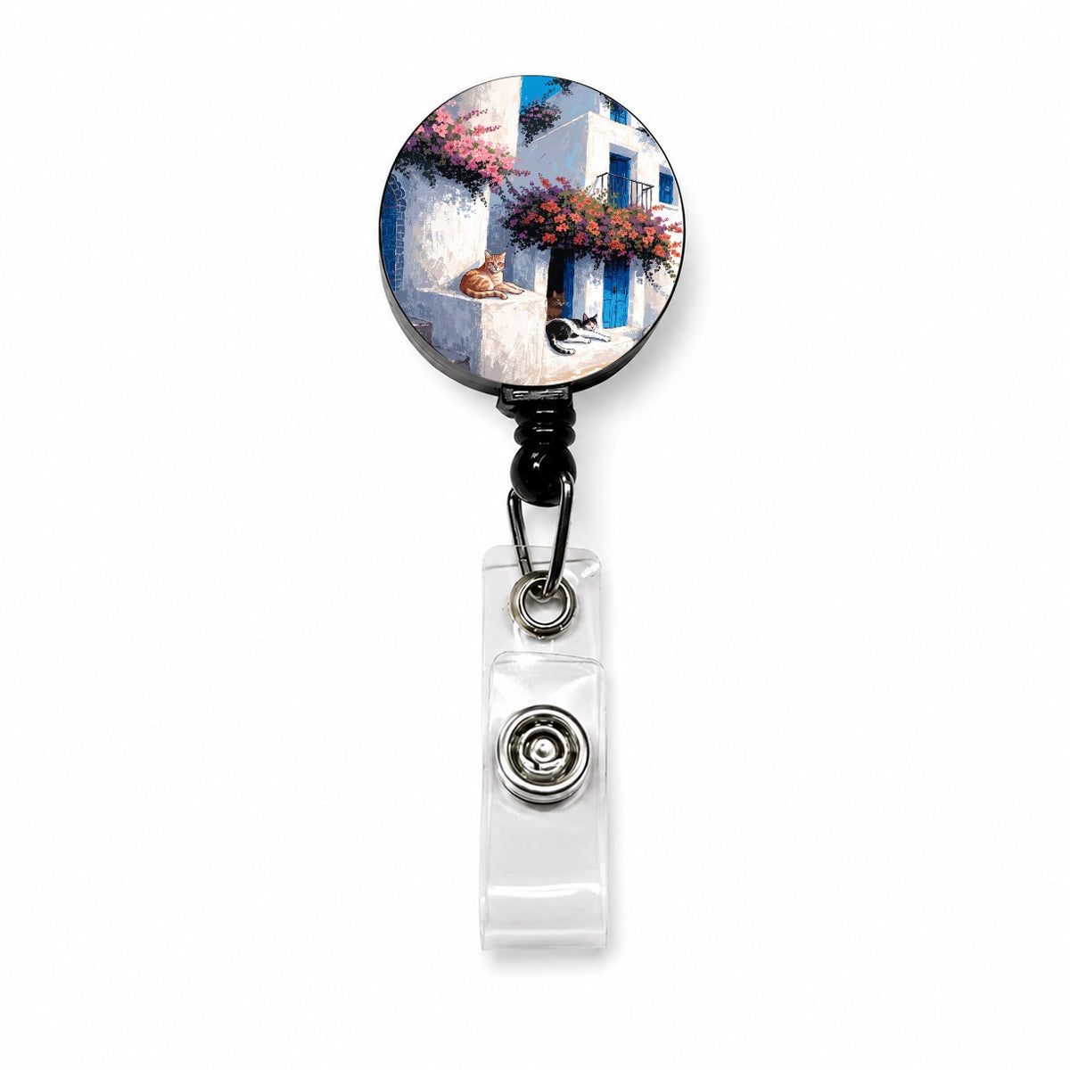 Greek Island Cats Retractable ID Key Card Name Tag Badge Holder with Clip