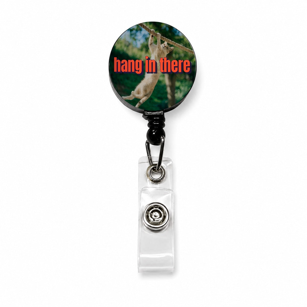 Hang In There Cat Funny Retractable ID Key Card Name Tag Badge Holder with Clip