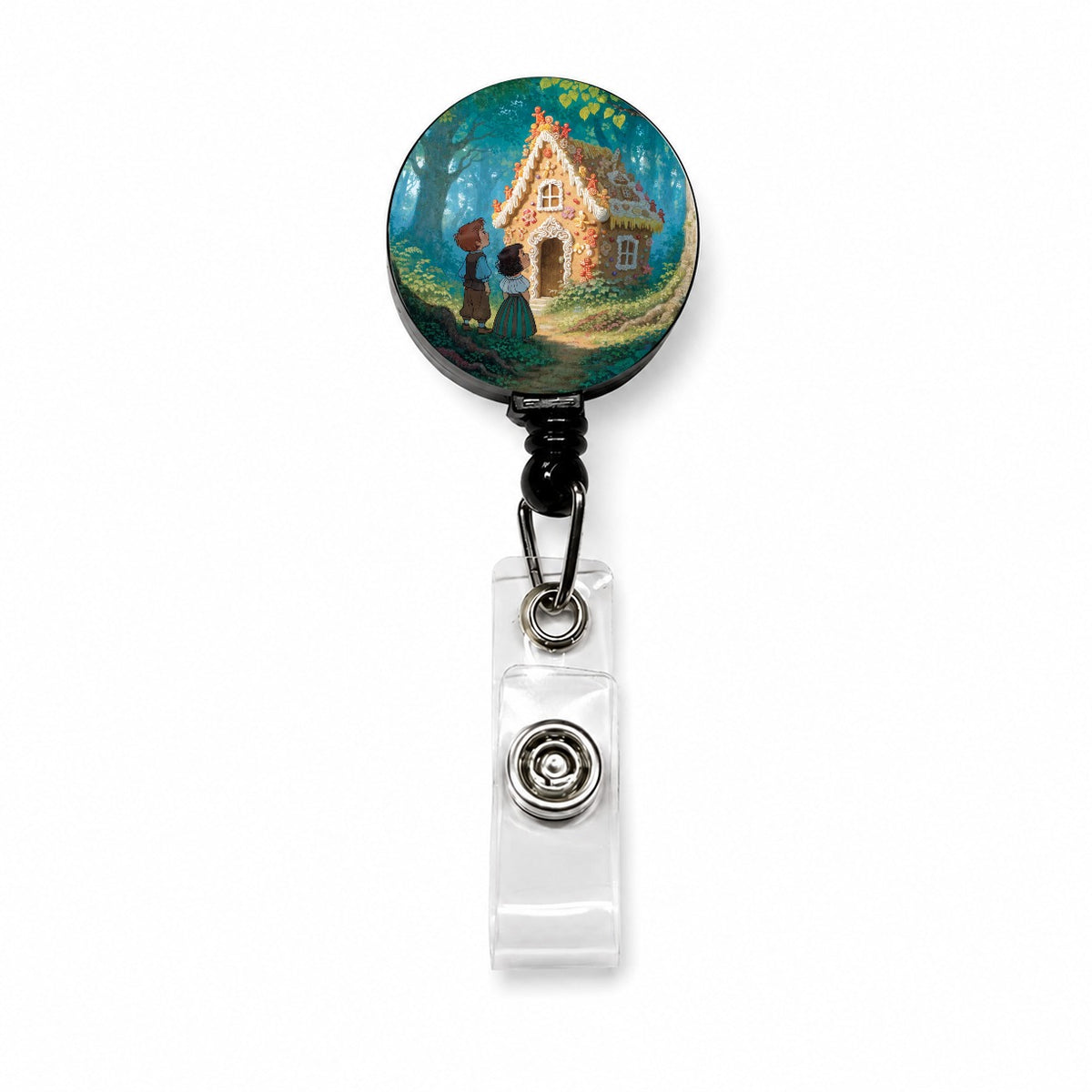 Hansel Gretel Gingerbread Cottage Retractable ID Key Card Name Tag Badge Holder with Clip