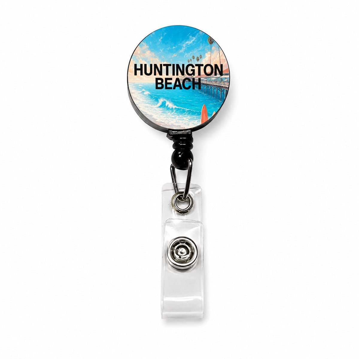 Huntington Beach California Travel Retractable ID Key Card Name Tag Badge Holder with Clip